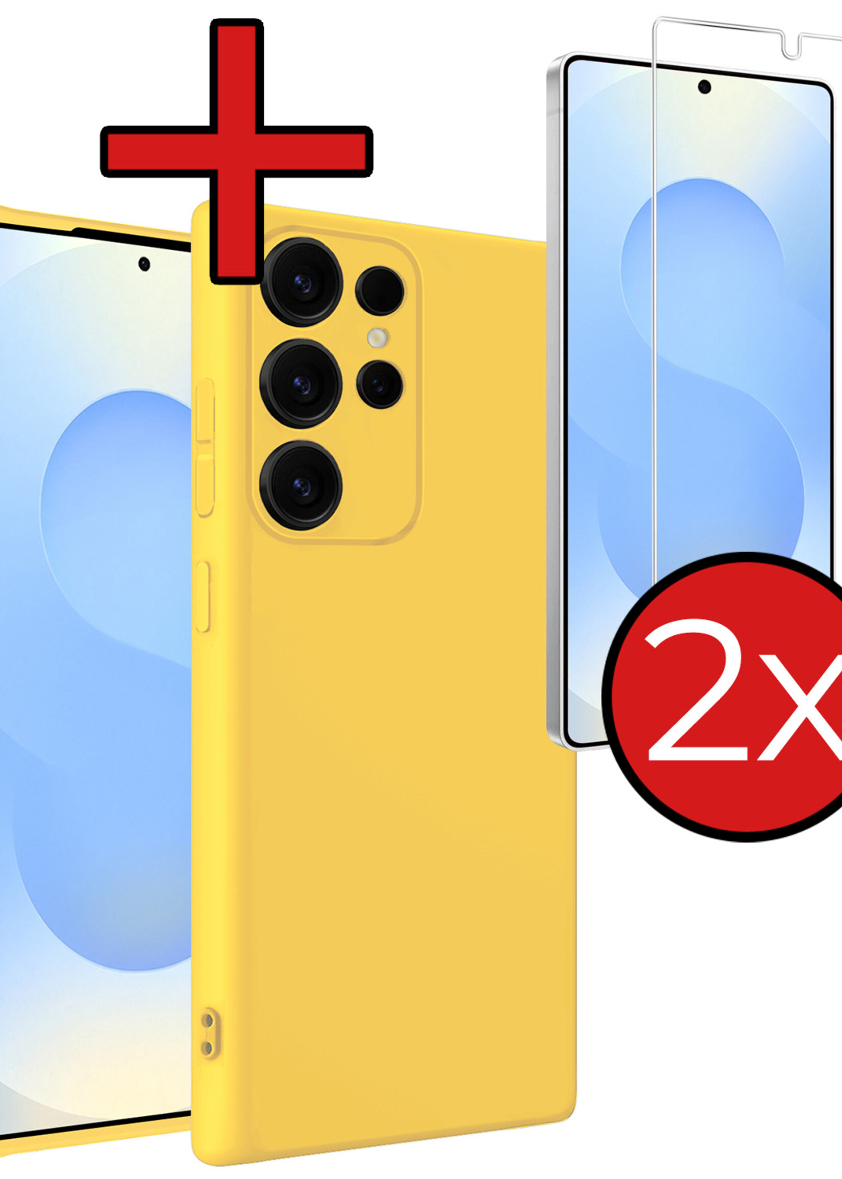 BTH BTH Samsung Galaxy S25 Ultra Hoesje Siliconen Met 2x Screenprotector - Geel