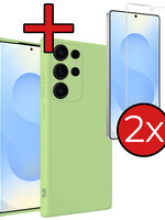 BTH BTH Samsung Galaxy S25 Ultra Hoesje Siliconen Met 2x Screenprotector - Groen