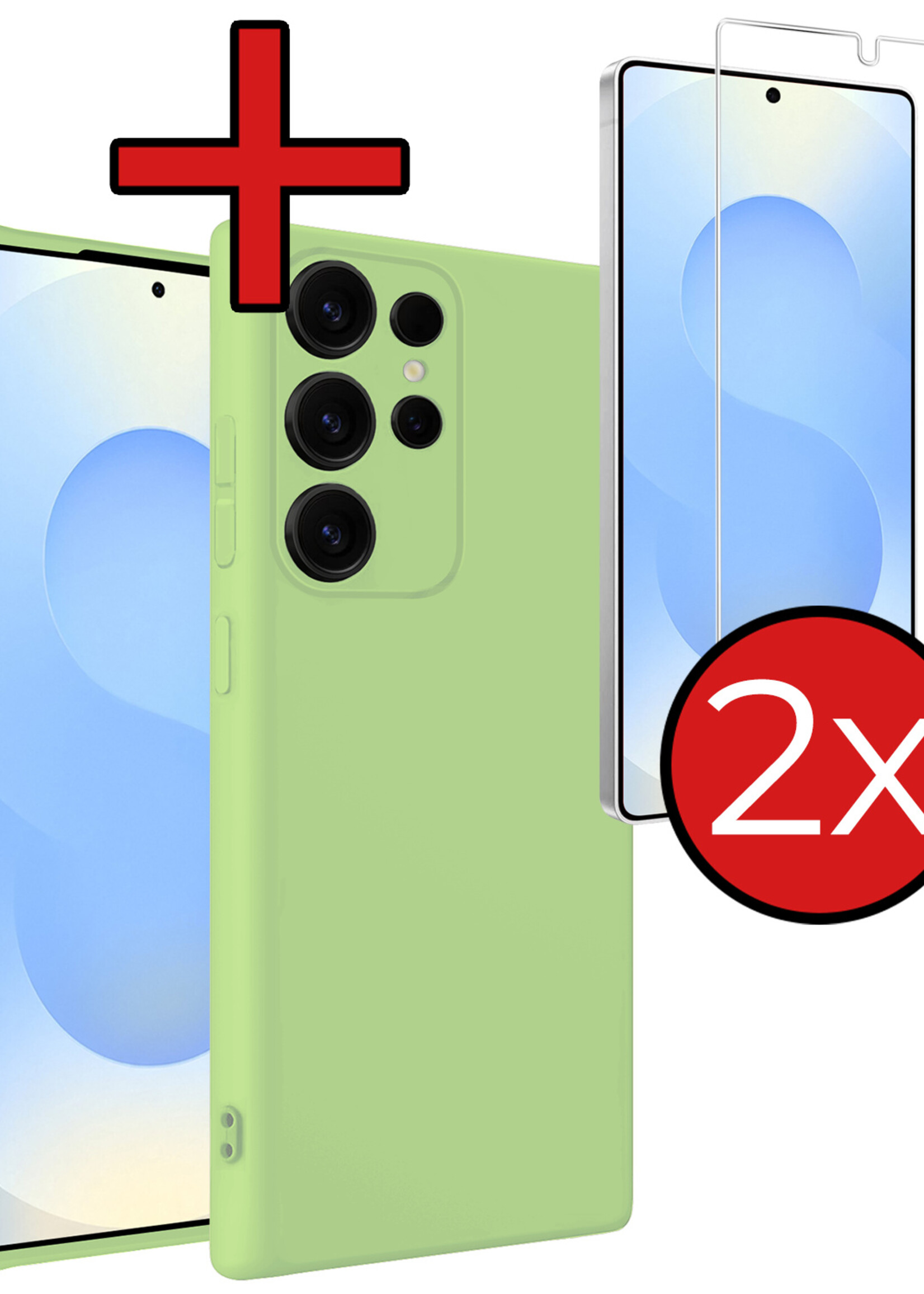 BTH BTH Samsung Galaxy S25 Ultra Hoesje Siliconen Met 2x Screenprotector - Groen