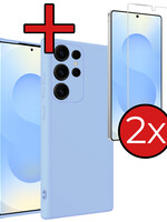 BTH BTH Samsung Galaxy S25 Ultra Hoesje Siliconen Met 2x Screenprotector - Lichtblauw
