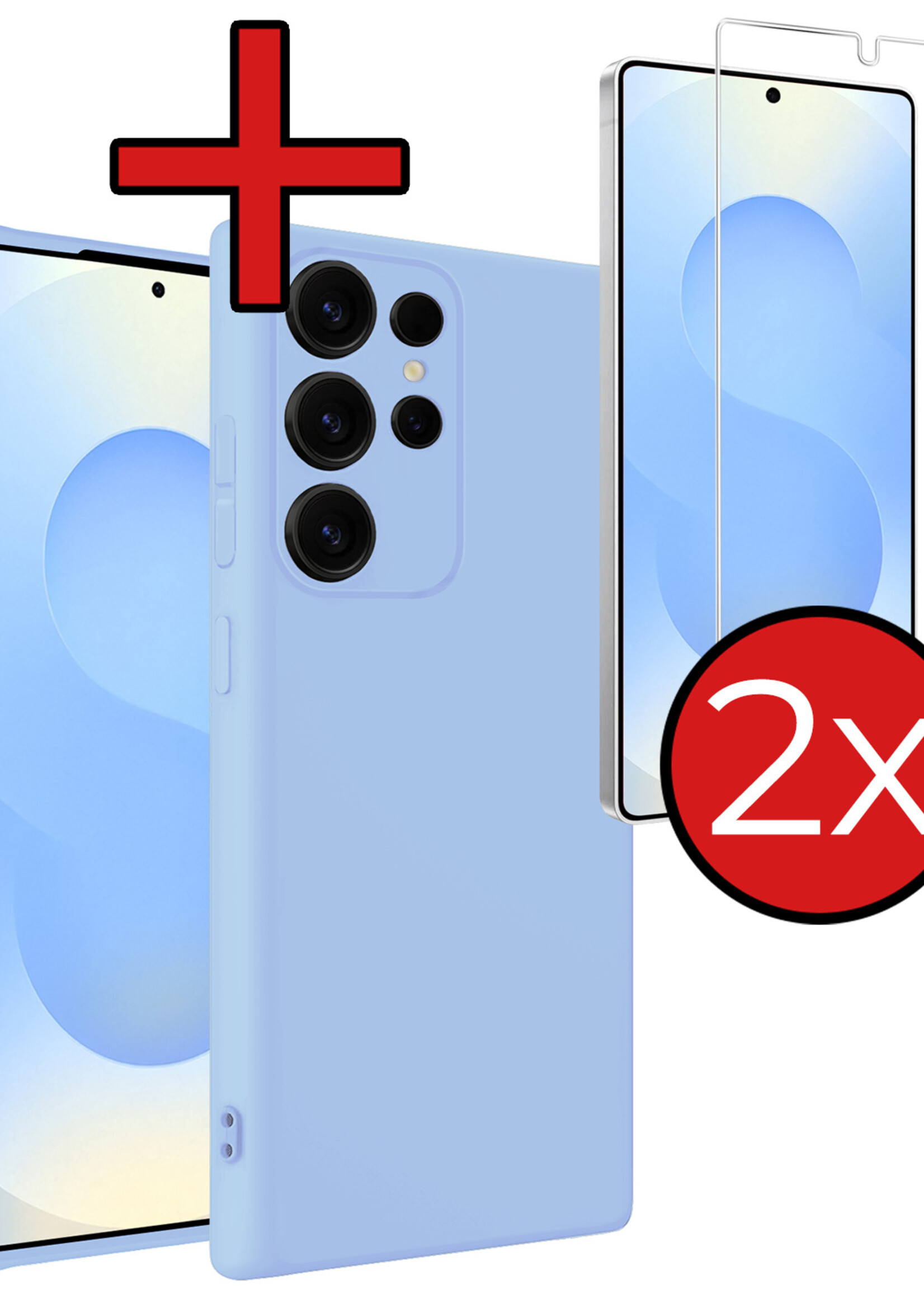 BTH BTH Samsung Galaxy S25 Ultra Hoesje Siliconen Met 2x Screenprotector - Lichtblauw