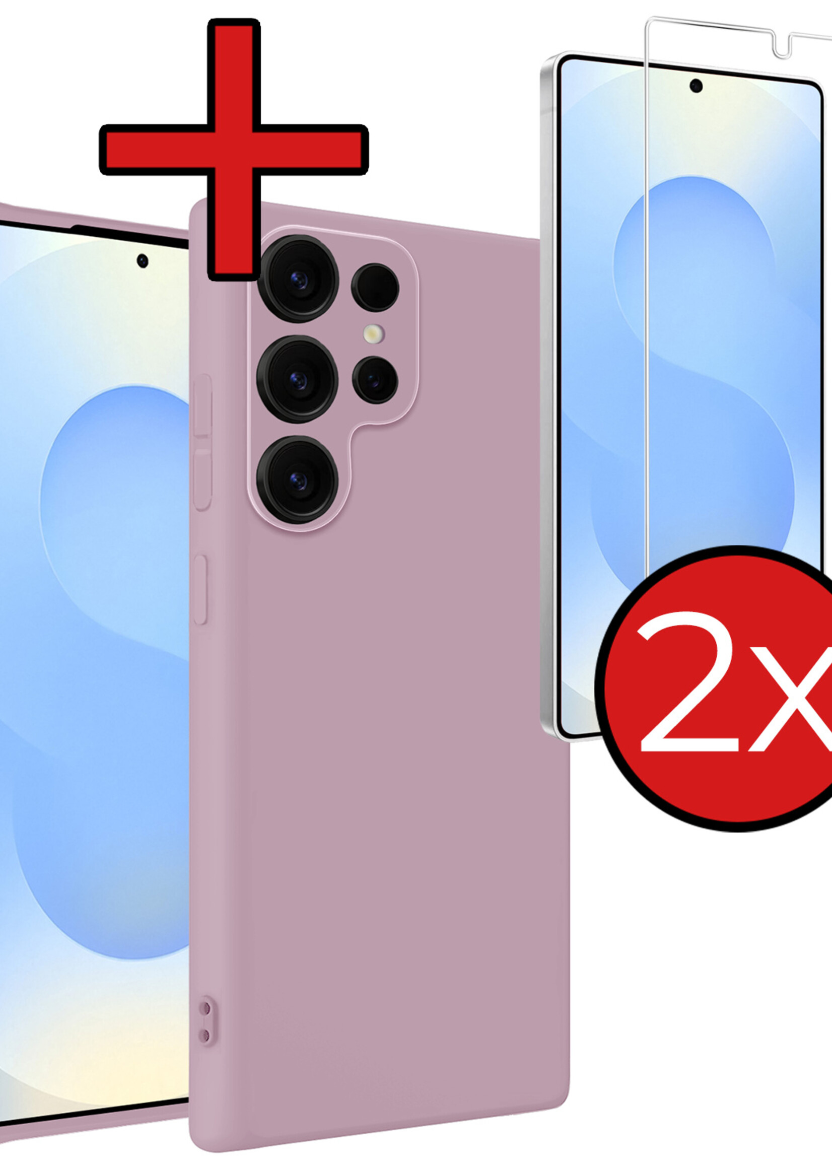 BTH BTH Samsung Galaxy S25 Ultra Hoesje Siliconen Met 2x Screenprotector - Lila