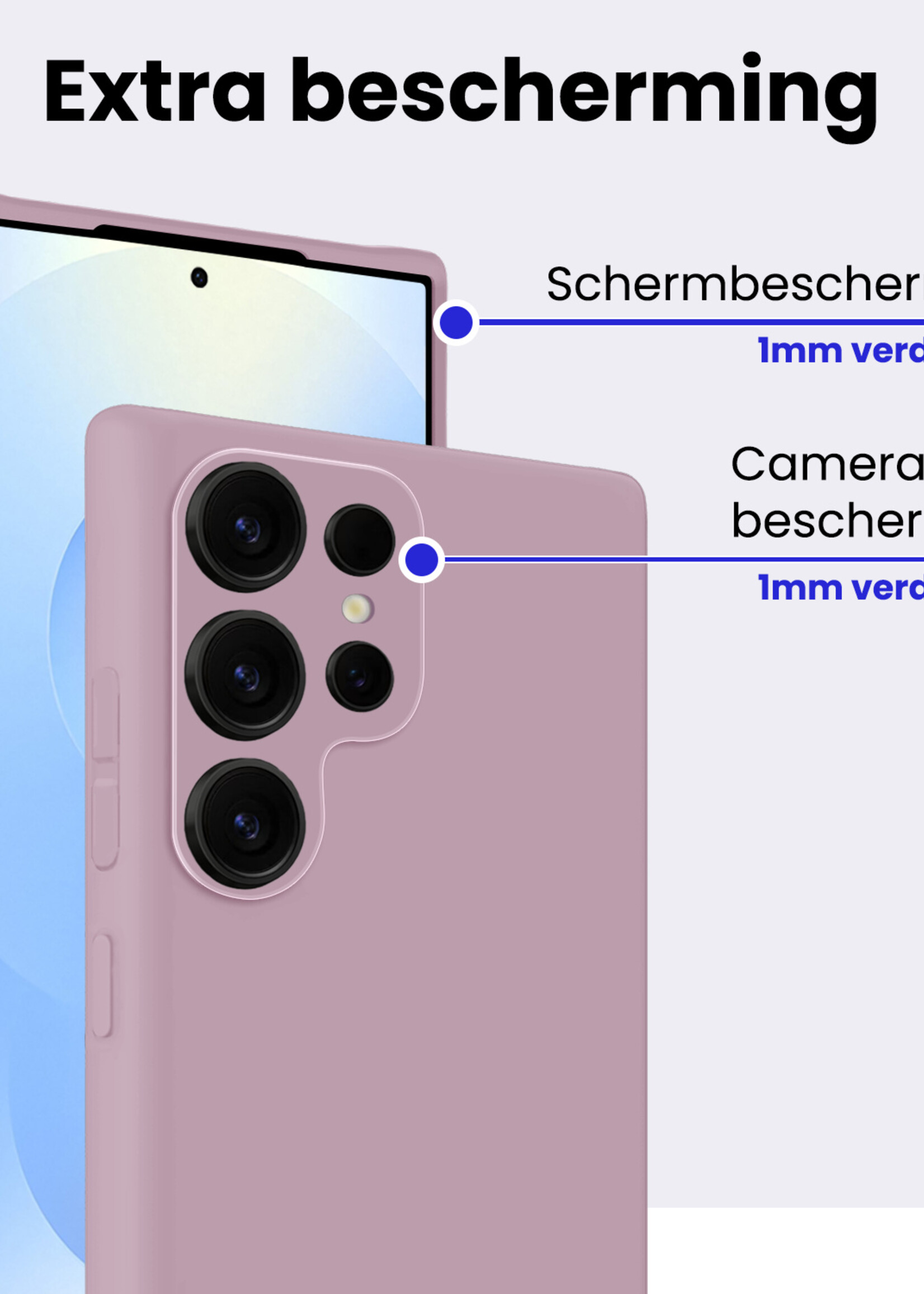 BTH BTH Samsung Galaxy S25 Ultra Hoesje Siliconen Met 2x Screenprotector - Lila