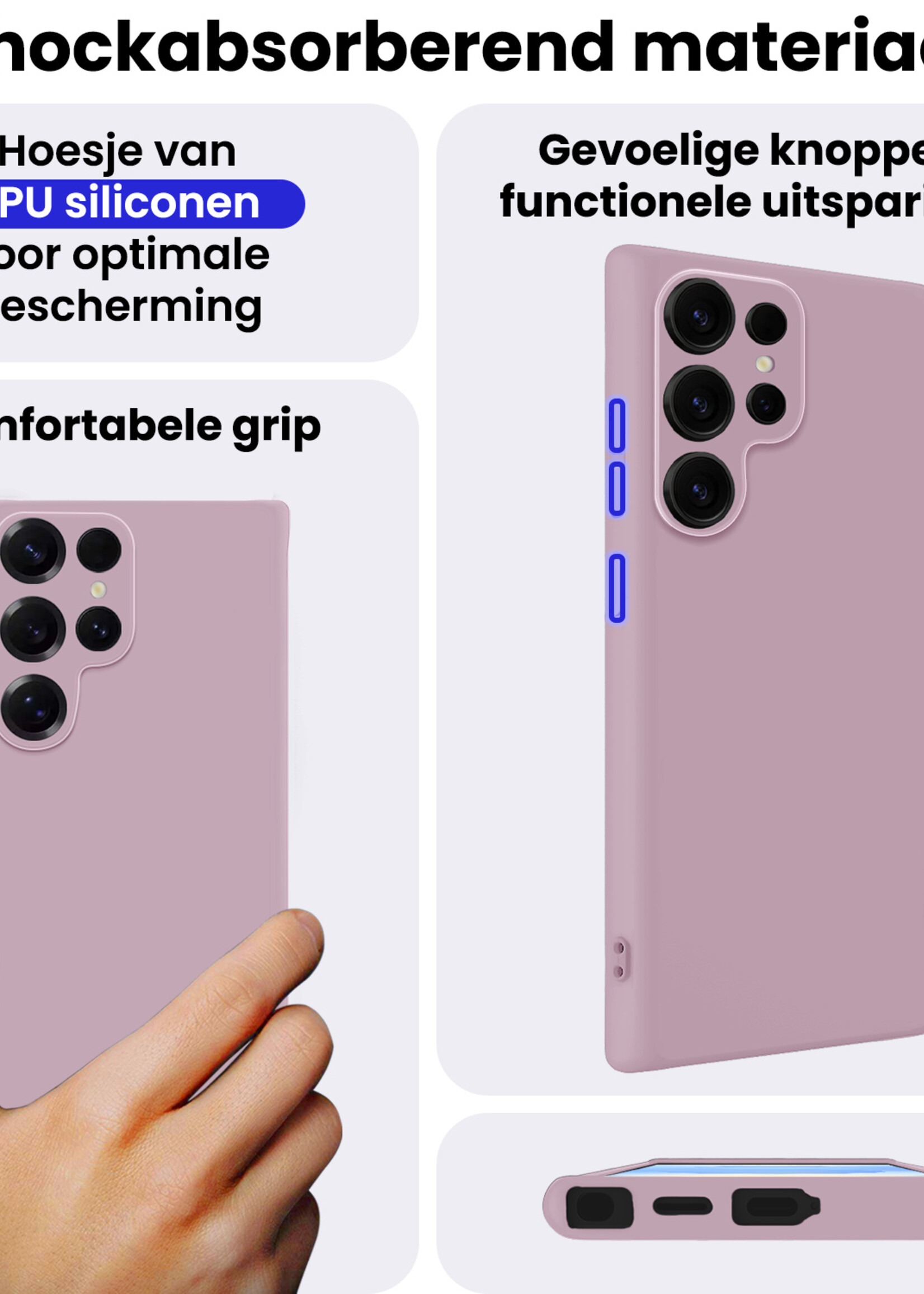 BTH BTH Samsung Galaxy S25 Ultra Hoesje Siliconen Met 2x Screenprotector - Lila
