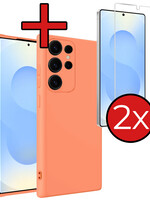 BTH BTH Samsung Galaxy S25 Ultra Hoesje Siliconen Met 2x Screenprotector - Perzik