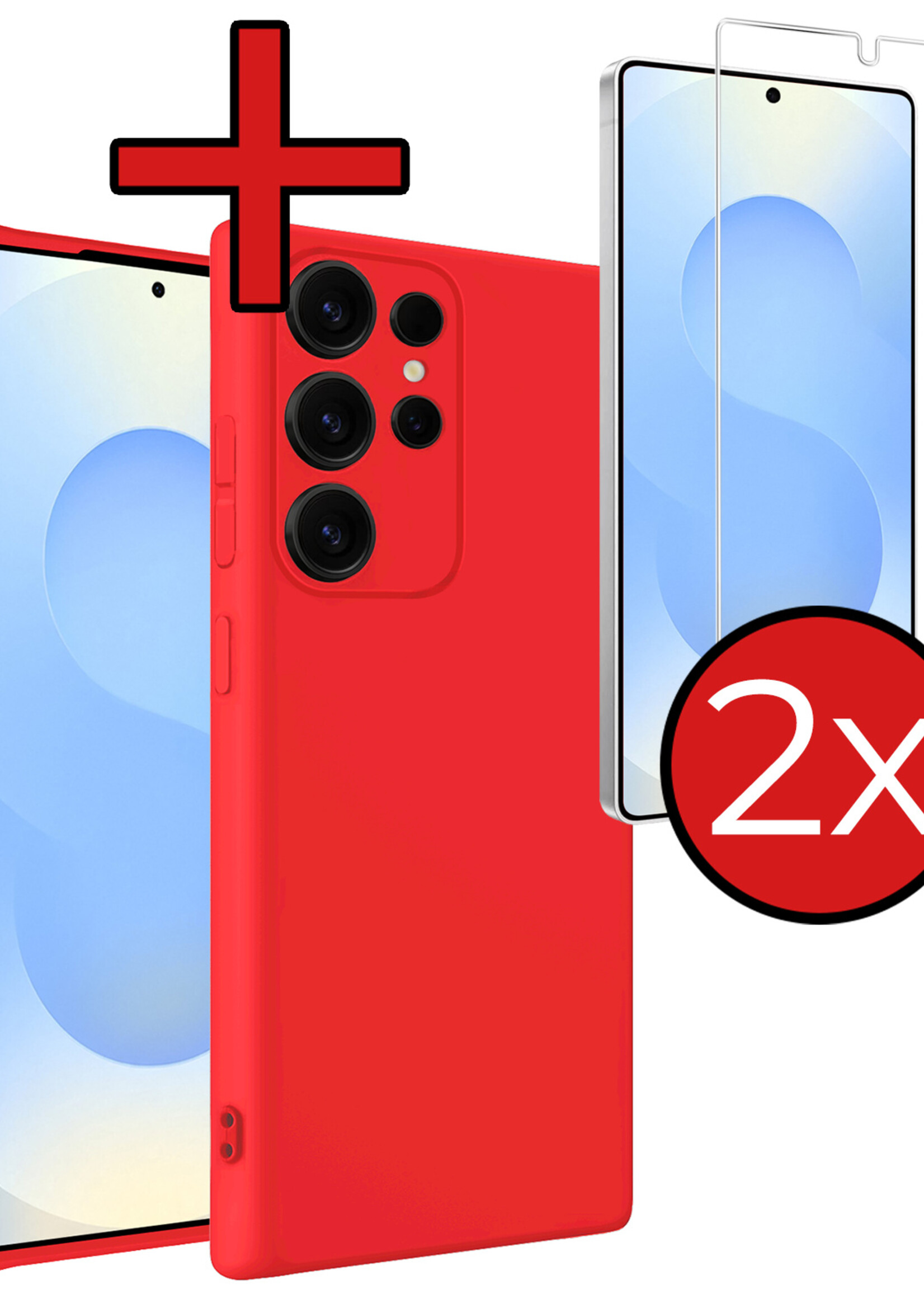BTH BTH Samsung Galaxy S25 Ultra Hoesje Siliconen Met 2x Screenprotector - Rood