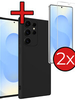 BTH BTH Samsung Galaxy S25 Ultra Hoesje Siliconen Met 2x Screenprotector - Zwart