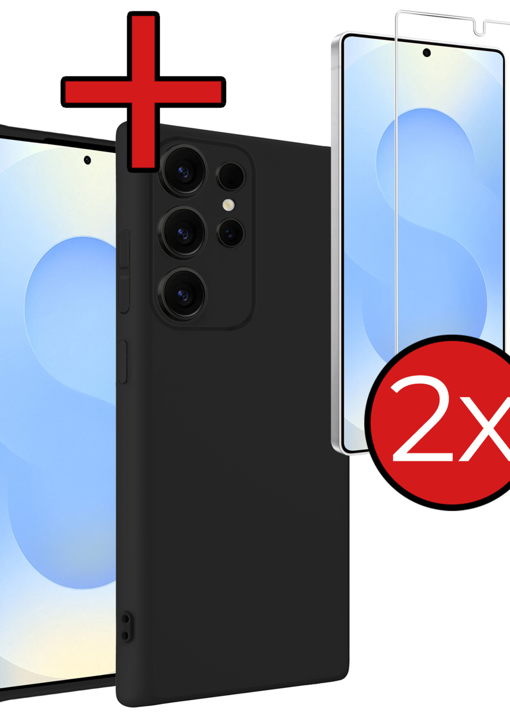 BTH BTH Samsung Galaxy S25 Ultra Hoesje Siliconen Met 2x Screenprotector - Zwart