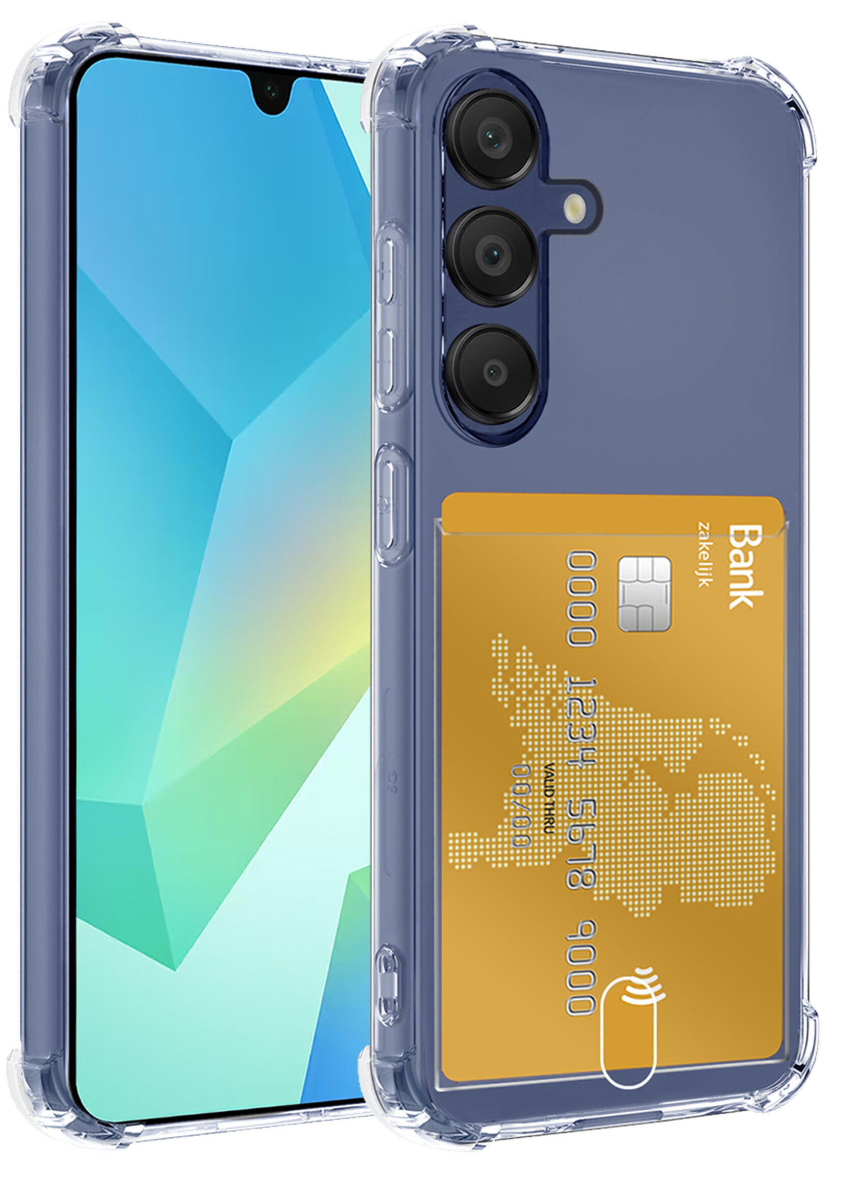 BTH Hoesje Geschikt voor Samsung A16 Hoesje Met Pasjeshouder Siliconen Case Met Kaarthouder - Hoes Geschikt voor Samsung Galaxy A16 Hoesje Shock Proof Case - Transparant