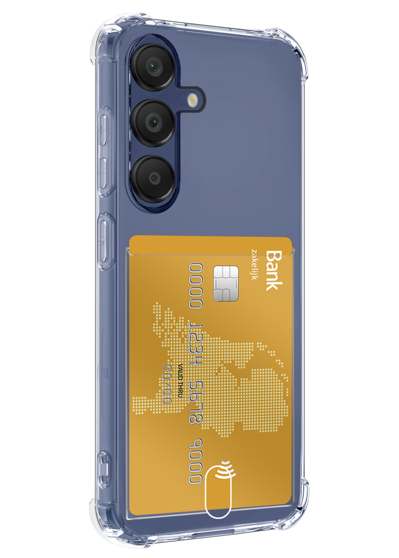 BTH Hoesje Geschikt voor Samsung A16 Hoesje Met Pasjeshouder Siliconen Case Met Kaarthouder Met 2x Screenprotector - Hoes Geschikt voor Samsung Galaxy A16 Hoesje Shock Proof Case - Transparant