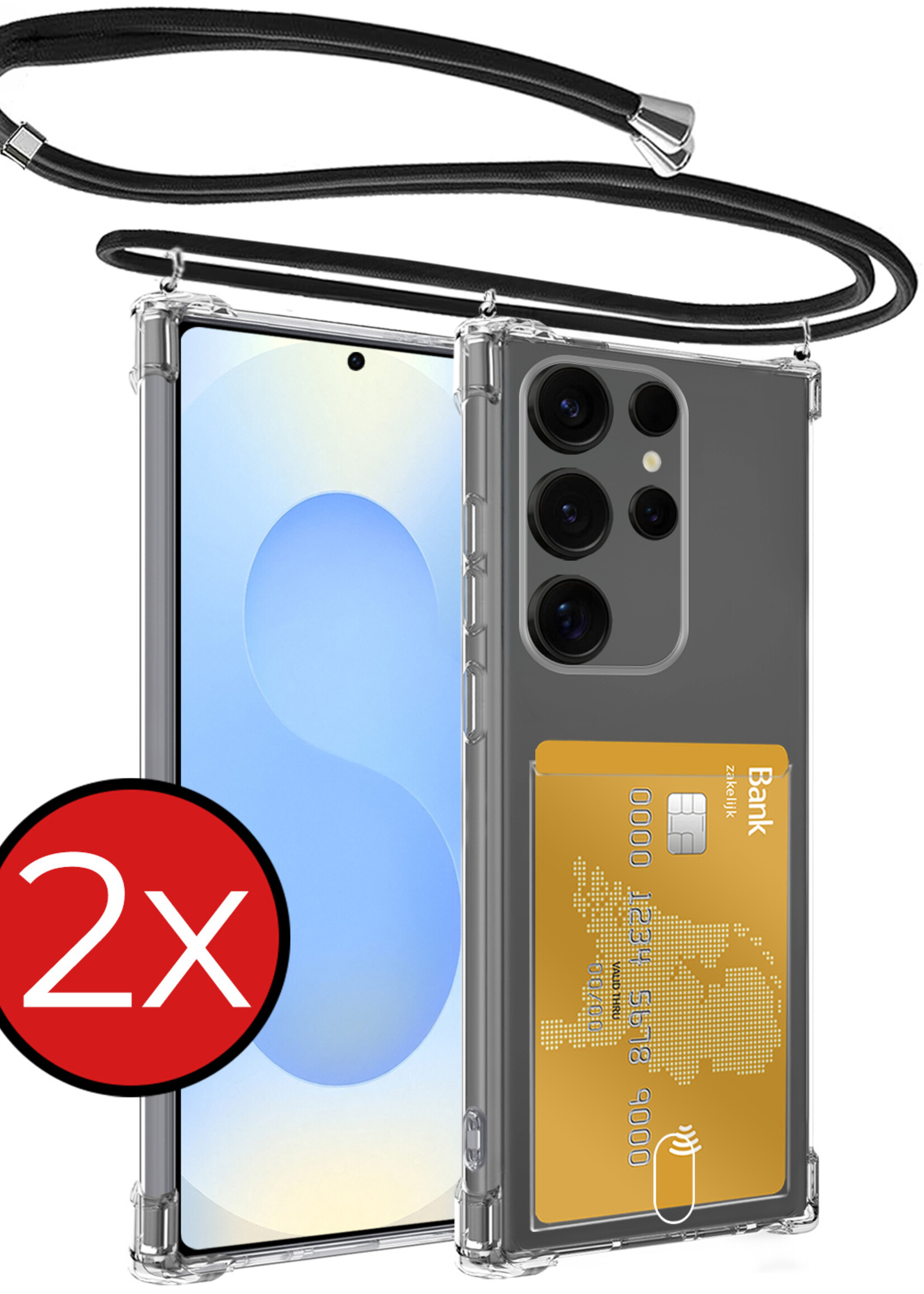 BTH BTH Samsung Galaxy S25 Ultra Hoesje Pashouder met Koord - 2 PACK