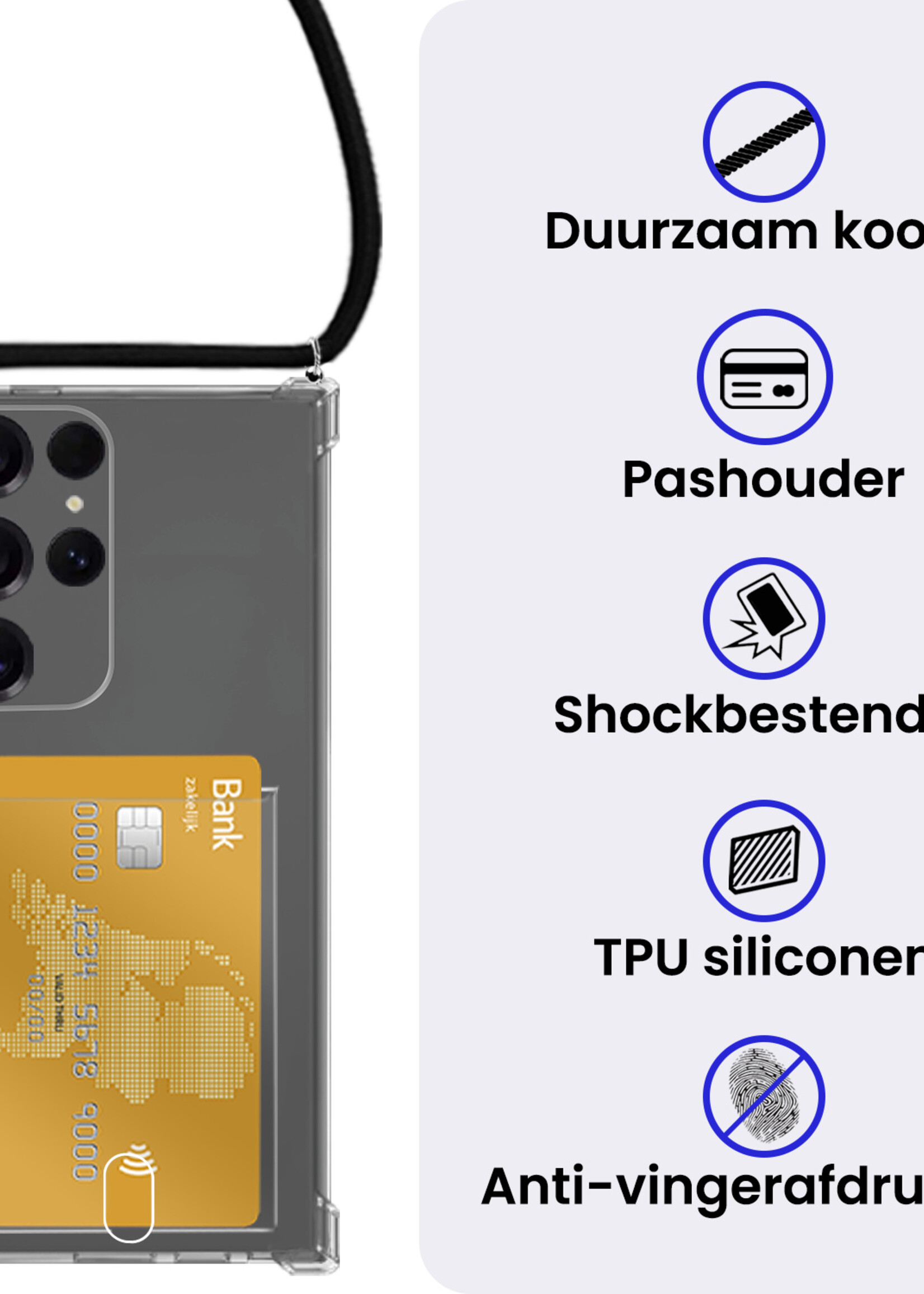 BTH BTH Samsung Galaxy S25 Ultra Hoesje Pashouder met Koord Met 2x Screenprotector