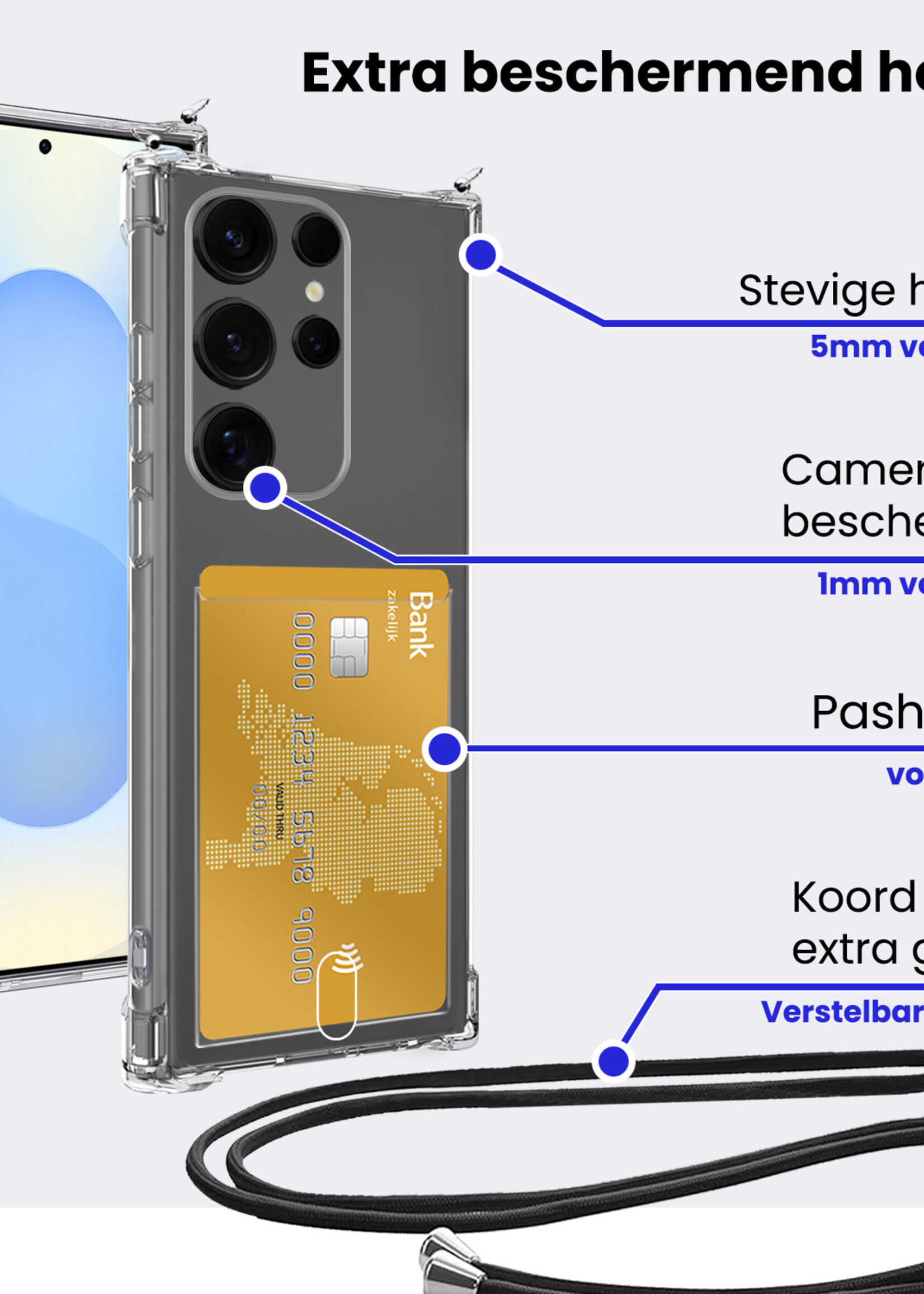 BTH BTH Samsung Galaxy S25 Ultra Hoesje Pashouder met Koord Met 2x Screenprotector