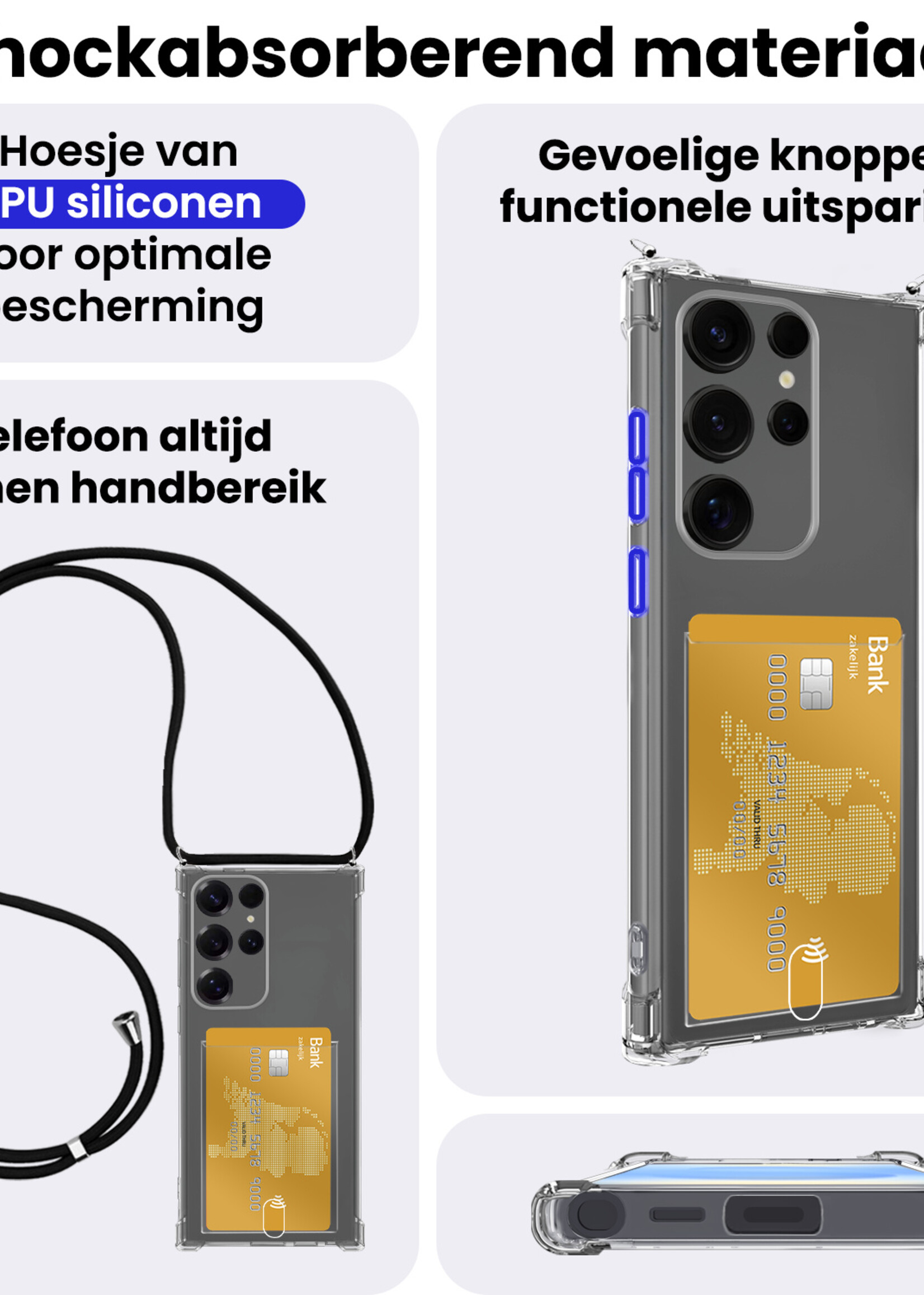 BTH BTH Samsung Galaxy S25 Ultra Hoesje Pashouder met Koord Met 2x Screenprotector