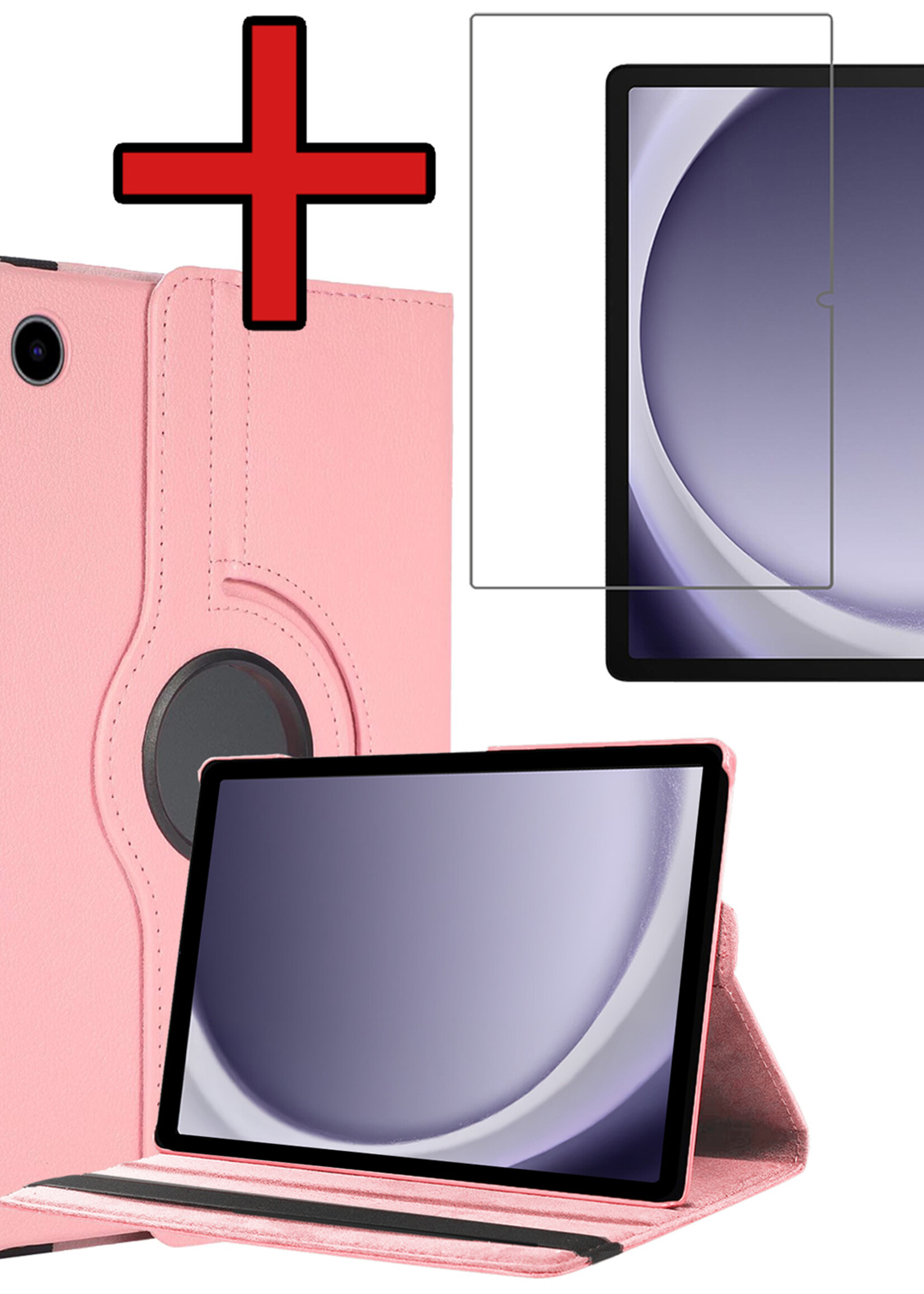 BTH BTH Samsung Galaxy Tab A9 Hoes Draaibaar Met Screenprotector - Lichtroze