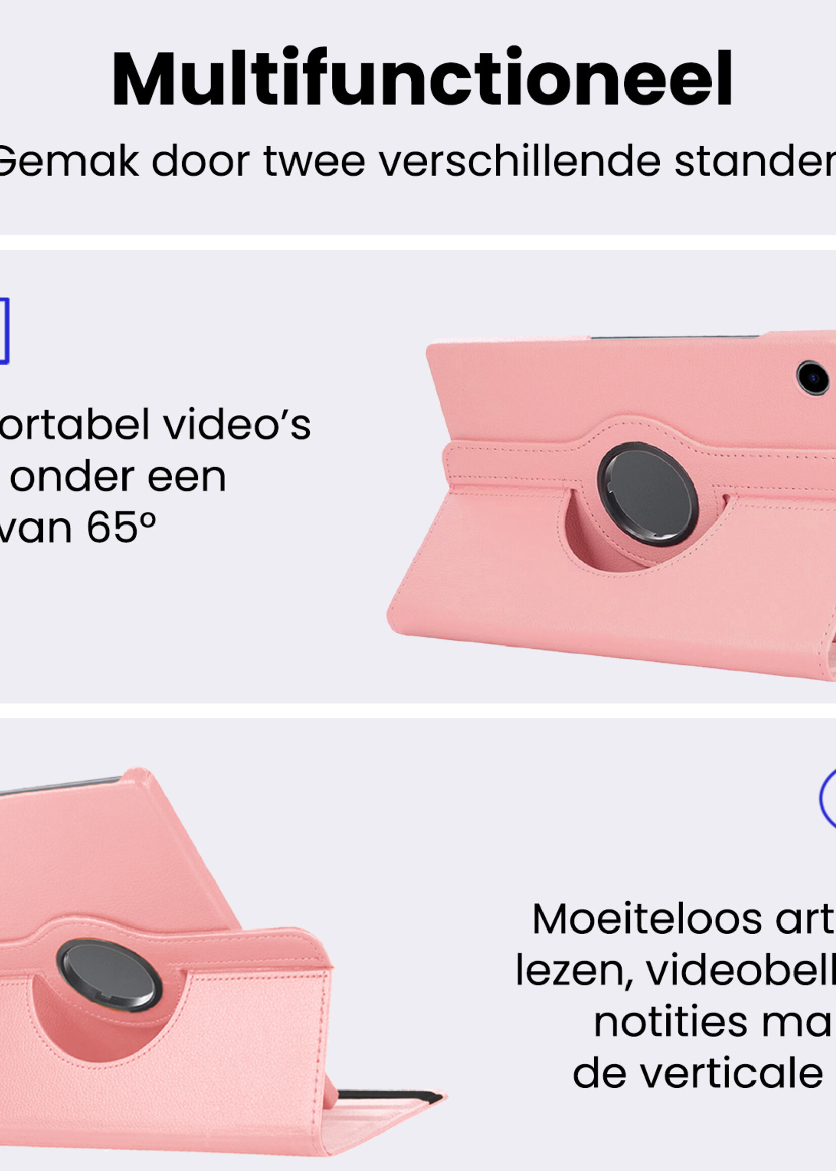 BTH BTH Samsung Galaxy Tab A9 Hoes Draaibaar Met Screenprotector - Lichtroze