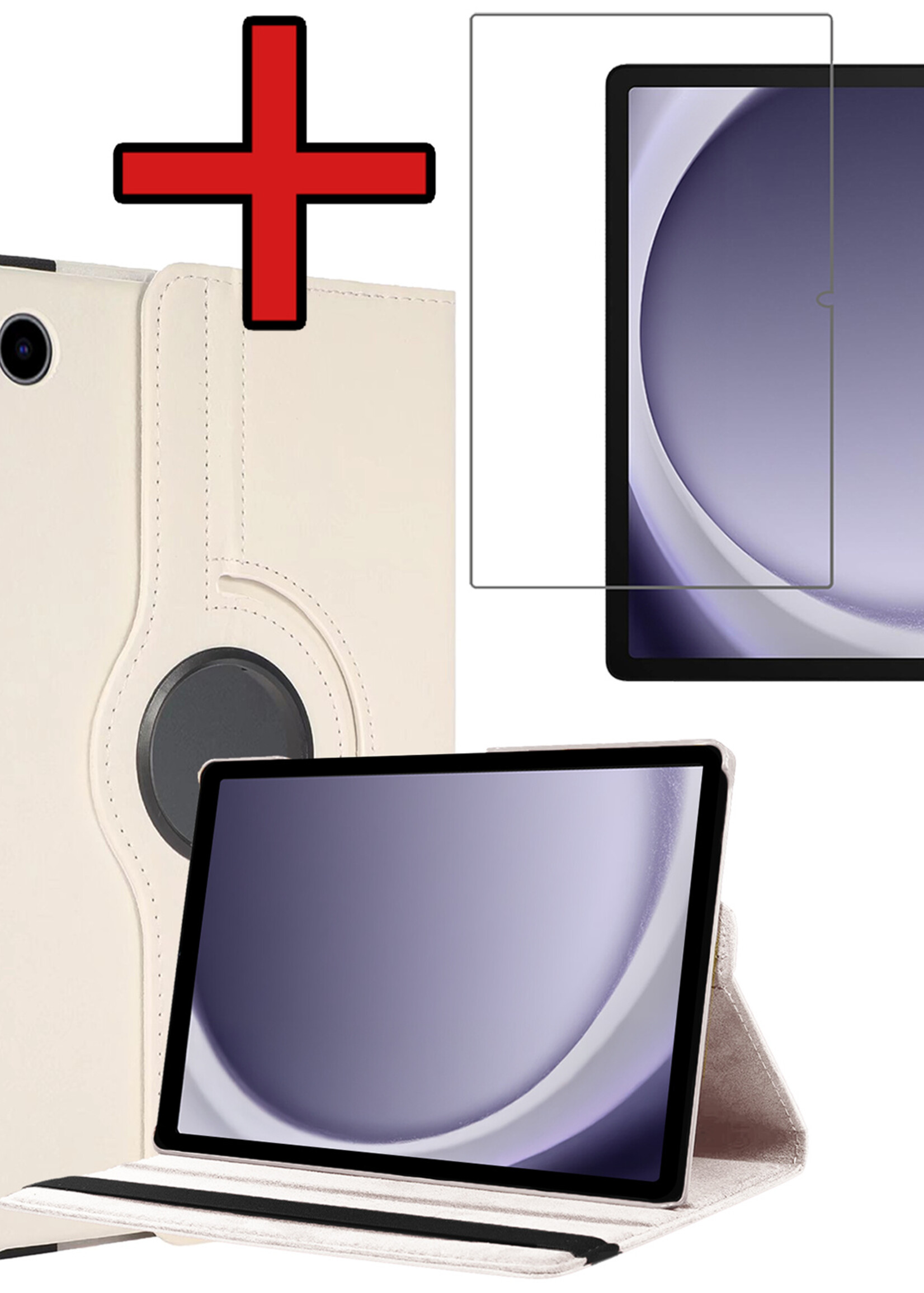 BTH BTH Samsung Galaxy Tab A9 Hoes Draaibaar Met Screenprotector - Wit