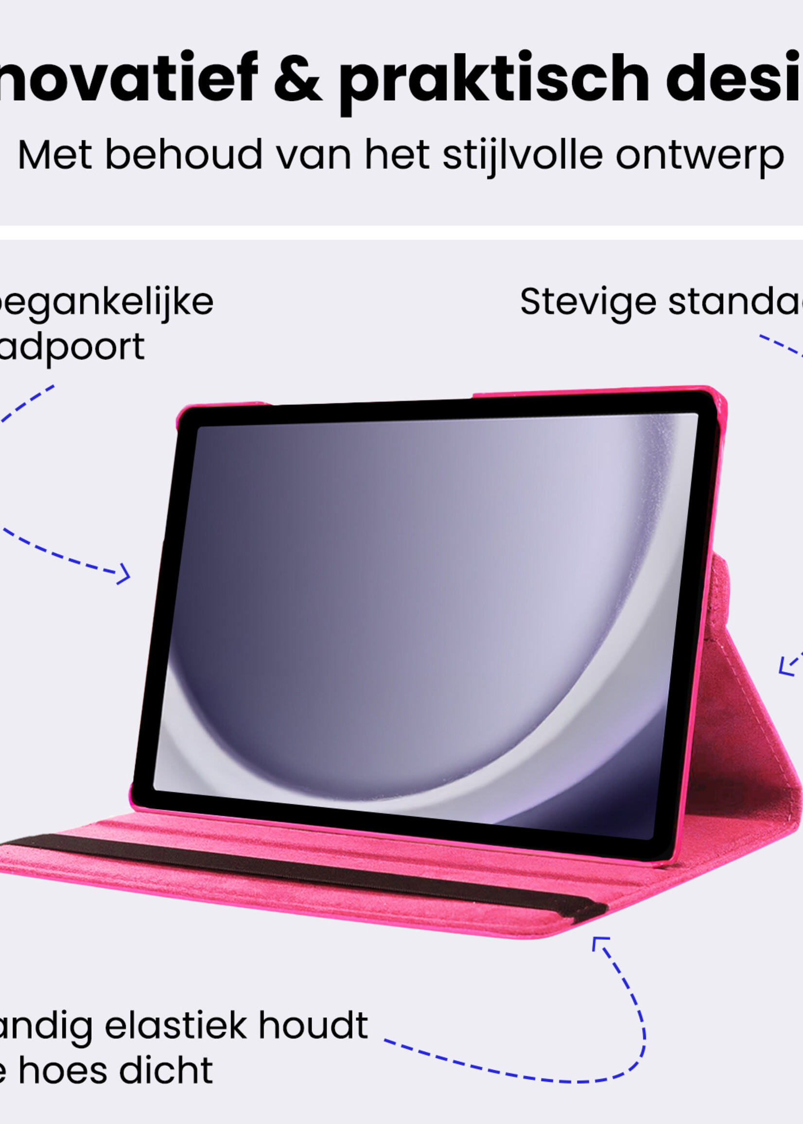 BTH BTH Samsung Galaxy Tab A9 Plus Hoes Draaibaar - Donkerroze