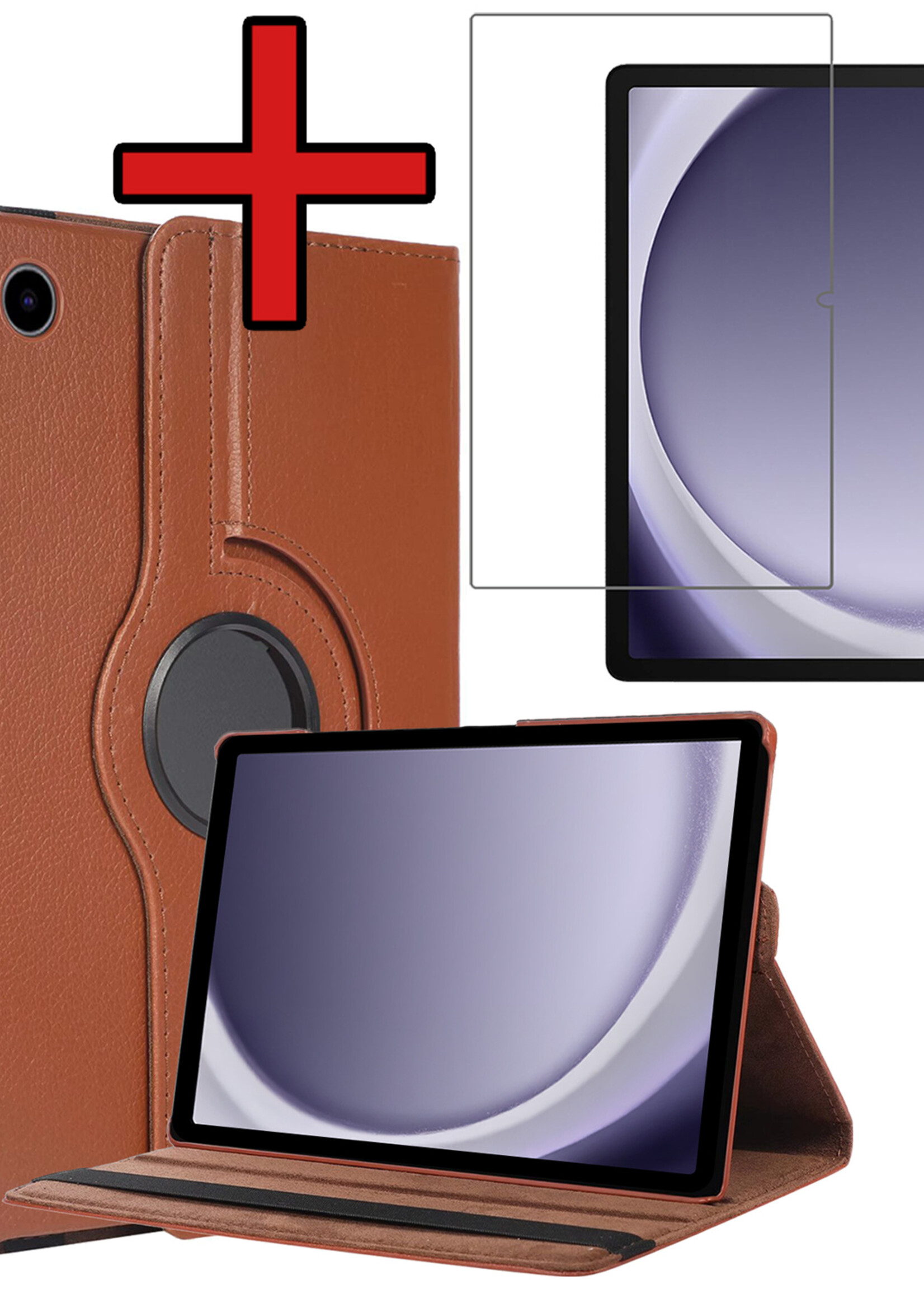 BTH BTH Samsung Galaxy Tab A9 Plus Hoes Draaibaar Met Screenprotector - Bruin