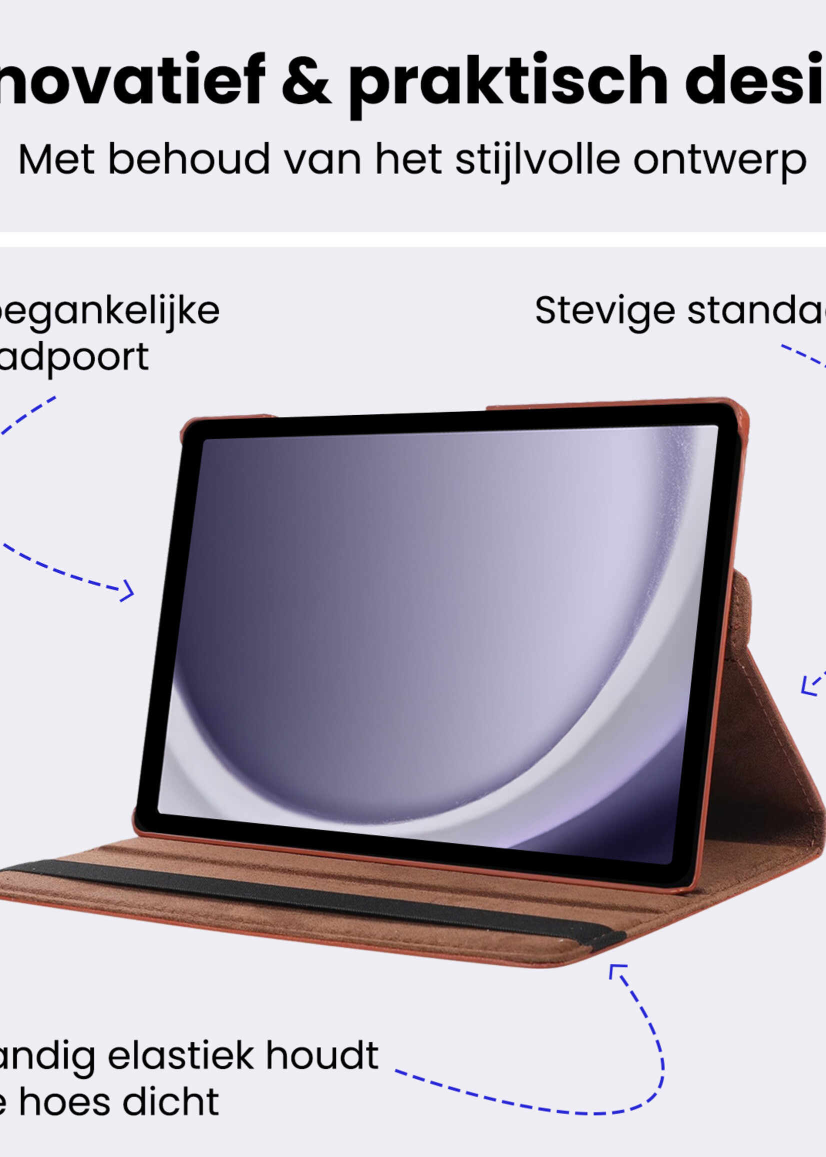 BTH BTH Samsung Galaxy Tab A9 Plus Hoes Draaibaar Met Screenprotector - Bruin