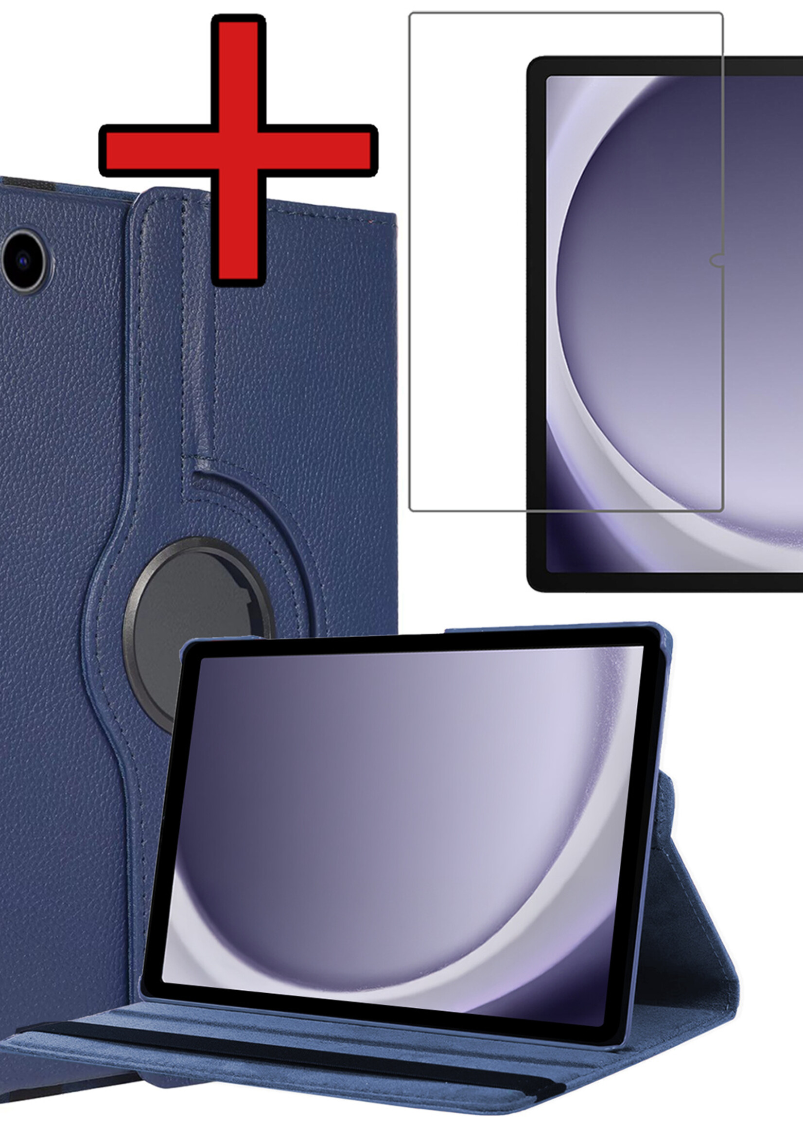 BTH BTH Samsung Galaxy Tab A9 Plus Hoes Draaibaar Met Screenprotector - Donkerblauw