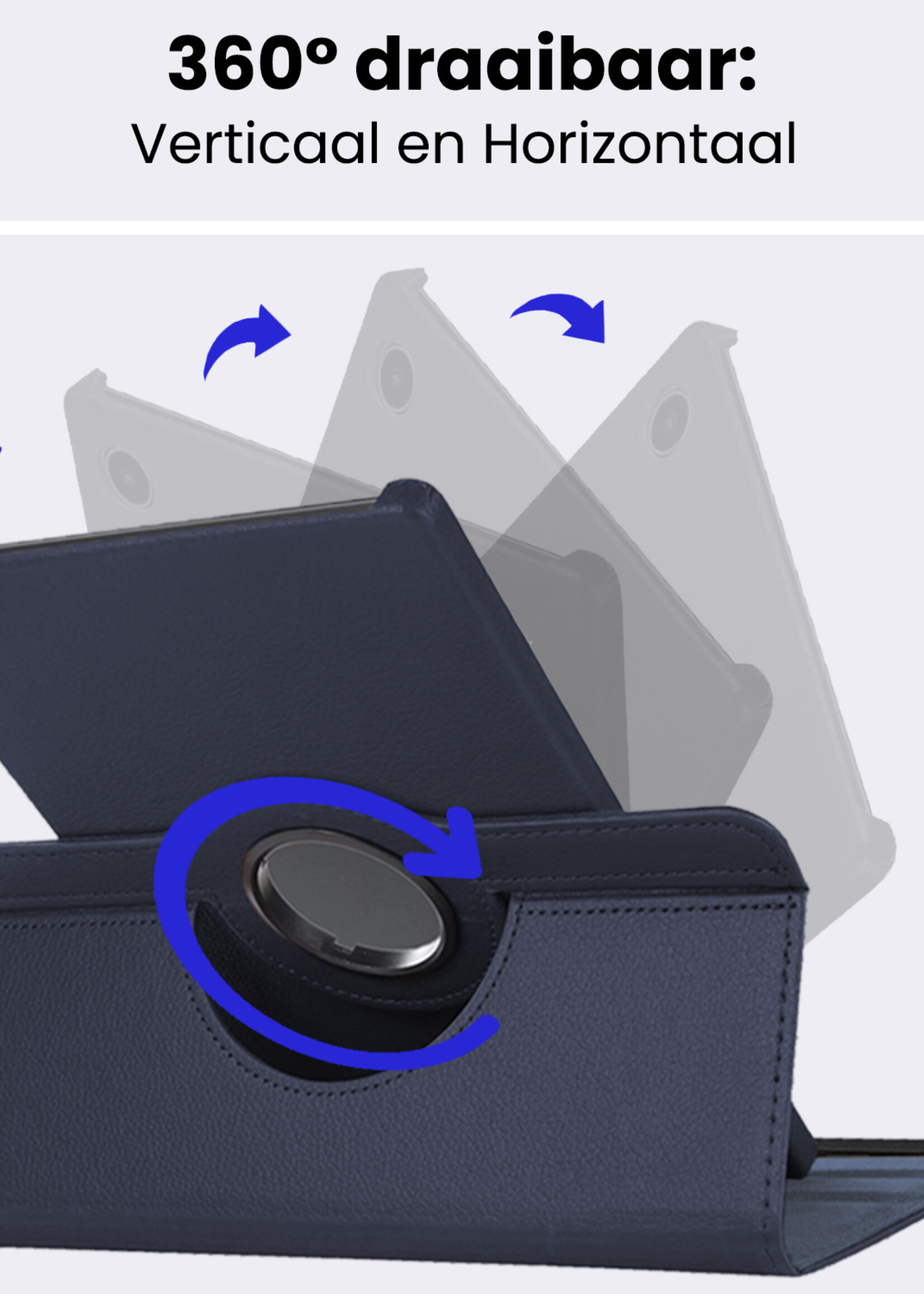BTH BTH Samsung Galaxy Tab A9 Plus Hoes Draaibaar Met Screenprotector - Donkerblauw