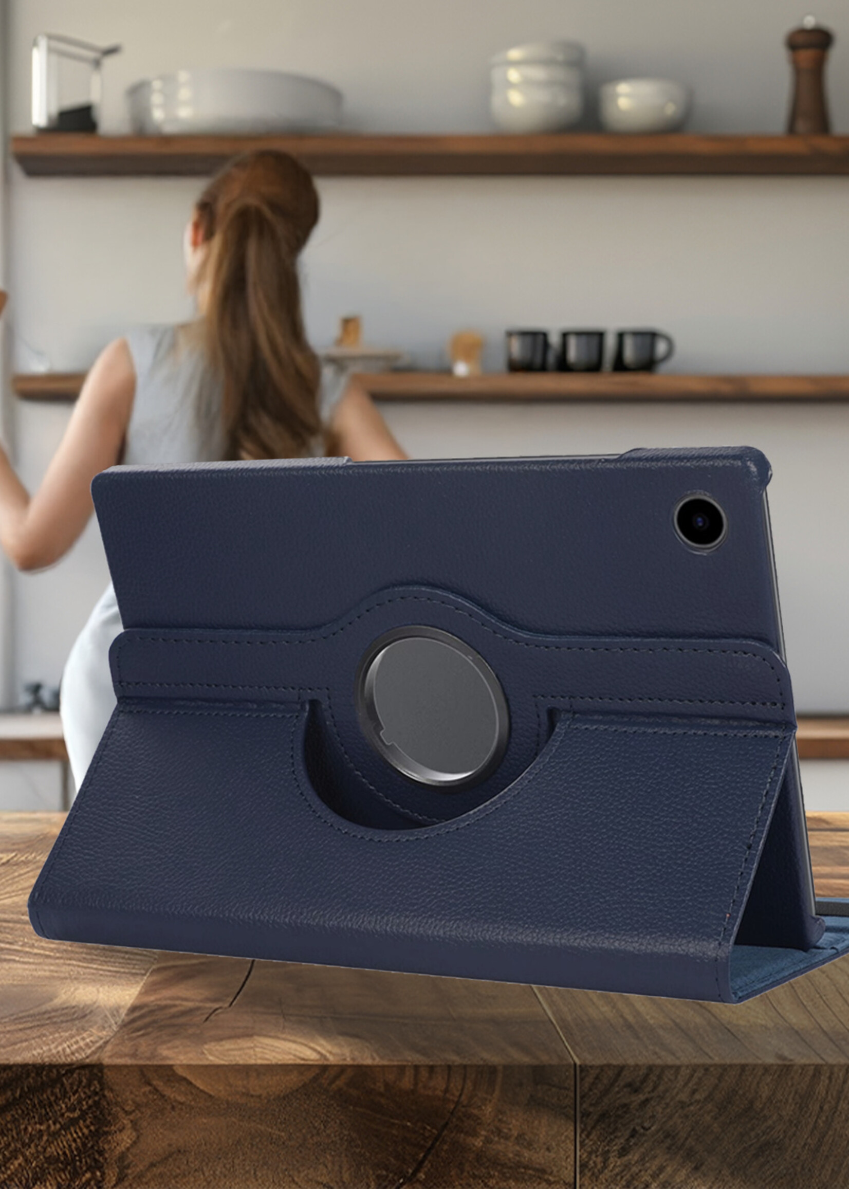 BTH BTH Samsung Galaxy Tab A9 Plus Hoes Draaibaar Met Screenprotector - Donkerblauw