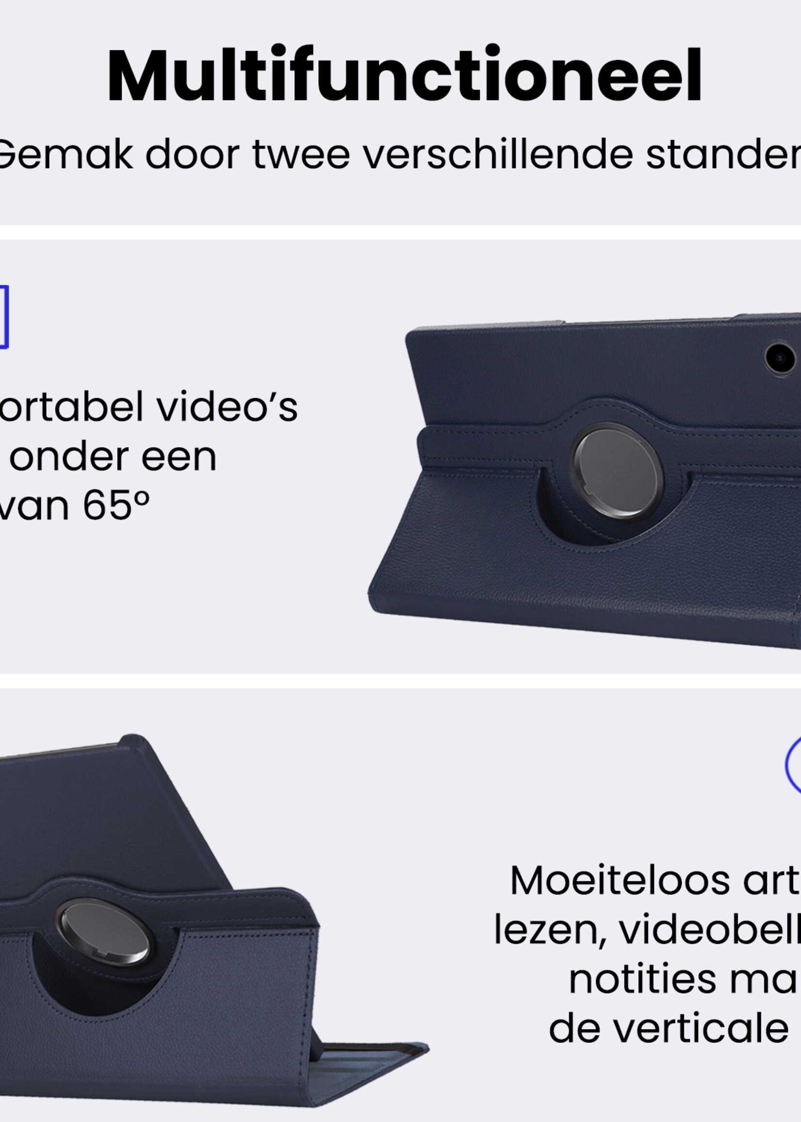 BTH BTH Samsung Galaxy Tab A9 Plus Hoes Draaibaar Met Screenprotector - Donkerblauw