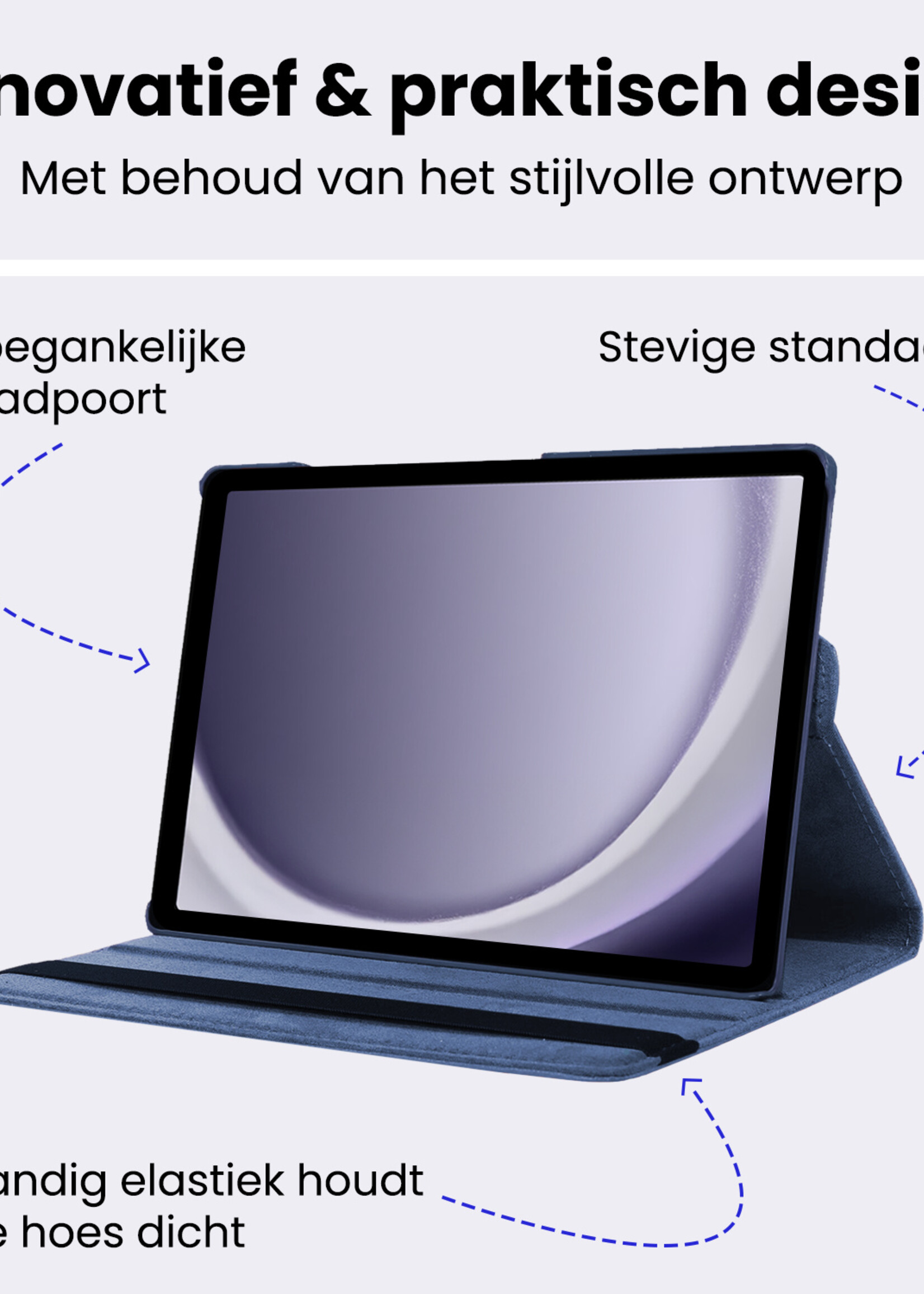 BTH BTH Samsung Galaxy Tab A9 Plus Hoes Draaibaar Met Screenprotector - Donkerblauw