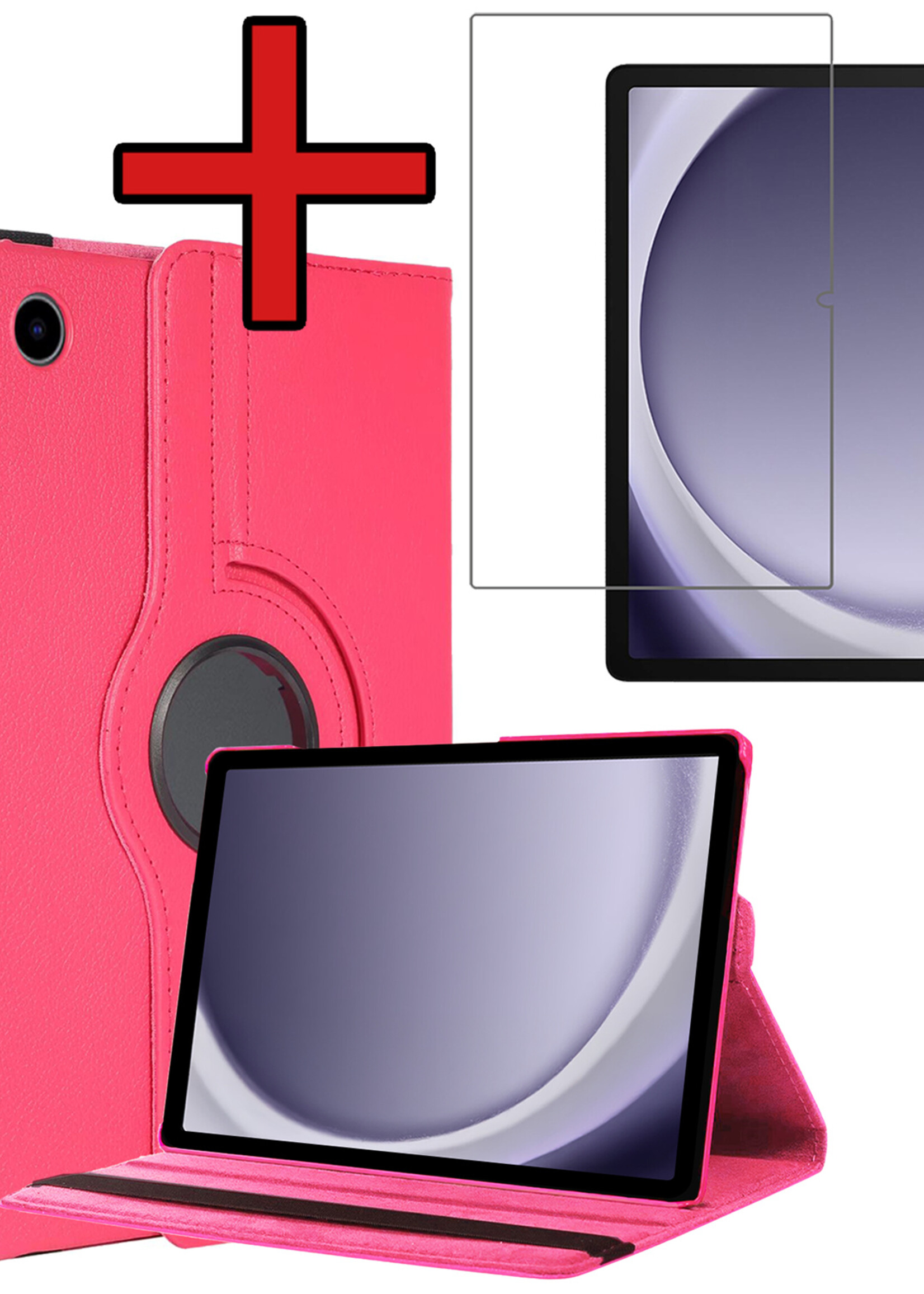 BTH BTH Samsung Galaxy Tab A9 Plus Hoes Draaibaar Met Screenprotector - Donkerroze