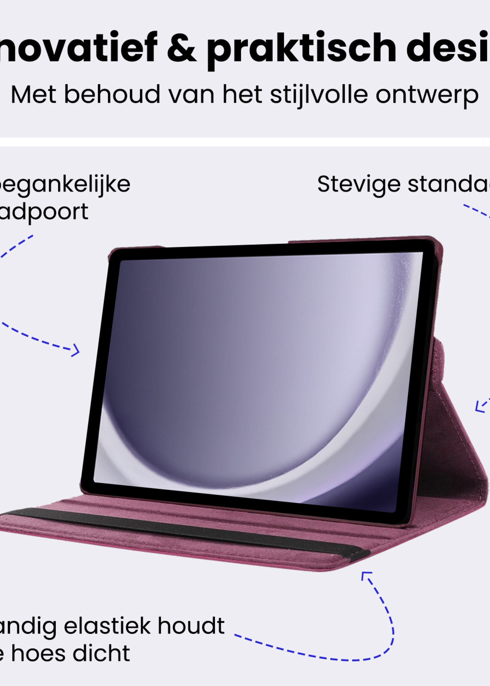 BTH BTH Samsung Galaxy Tab A9 Plus Hoes Draaibaar Met Screenprotector - Paars