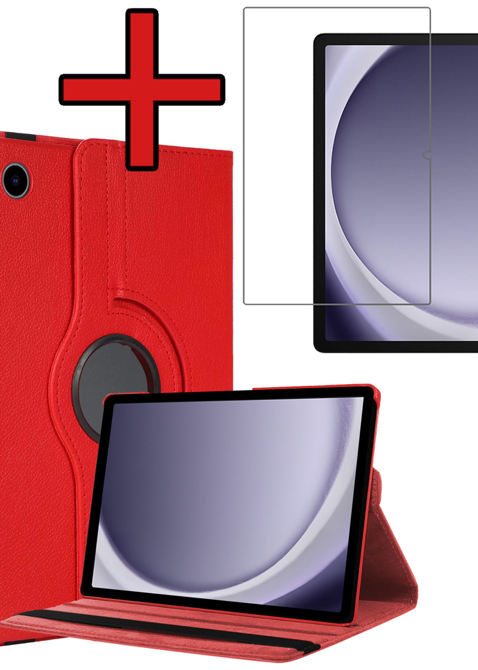 BTH BTH Samsung Galaxy Tab A9 Plus Hoes Draaibaar Met Screenprotector - Rood
