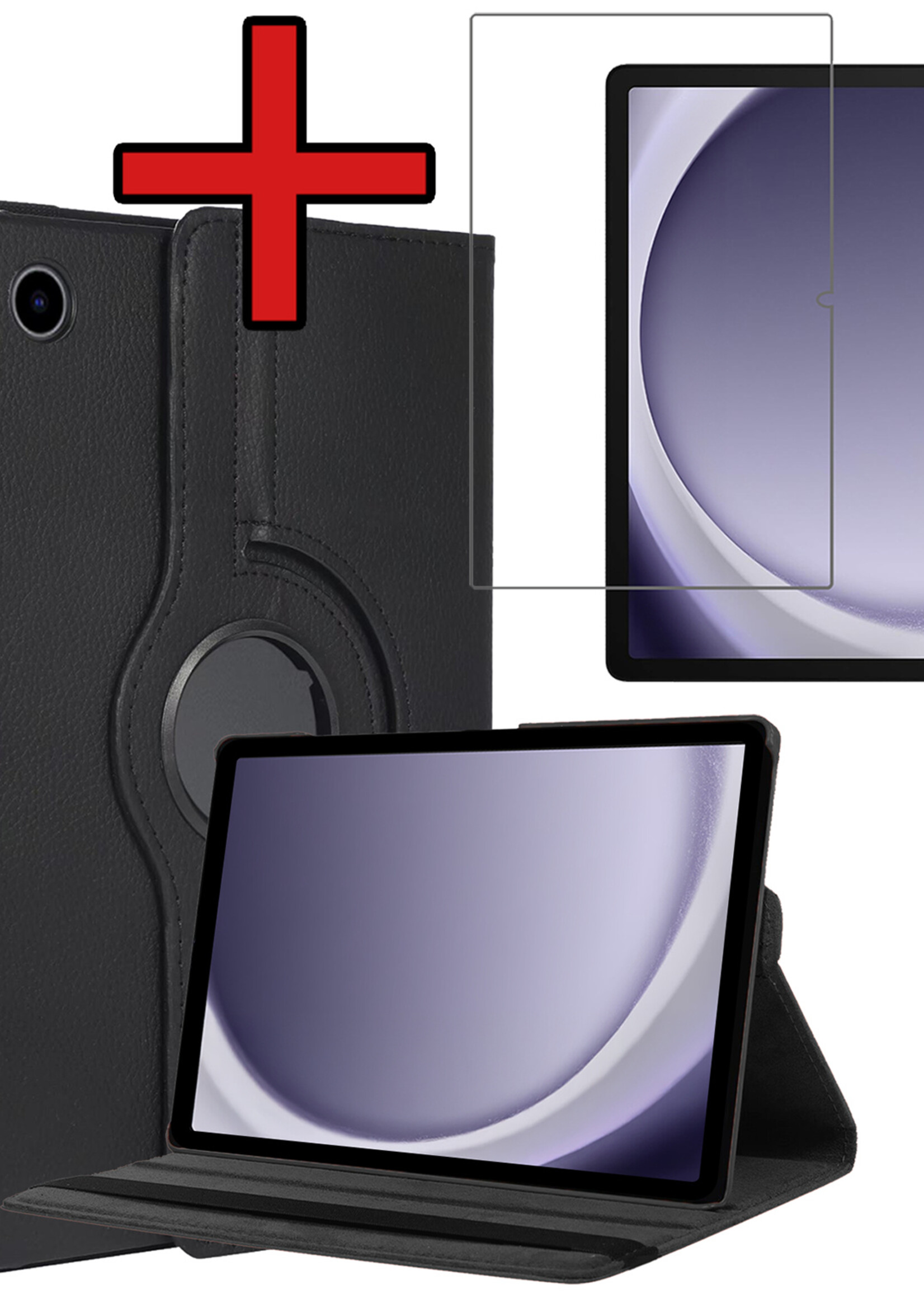 BTH BTH Samsung Galaxy Tab A9 Plus Hoes Draaibaar Met Screenprotector - Zwart