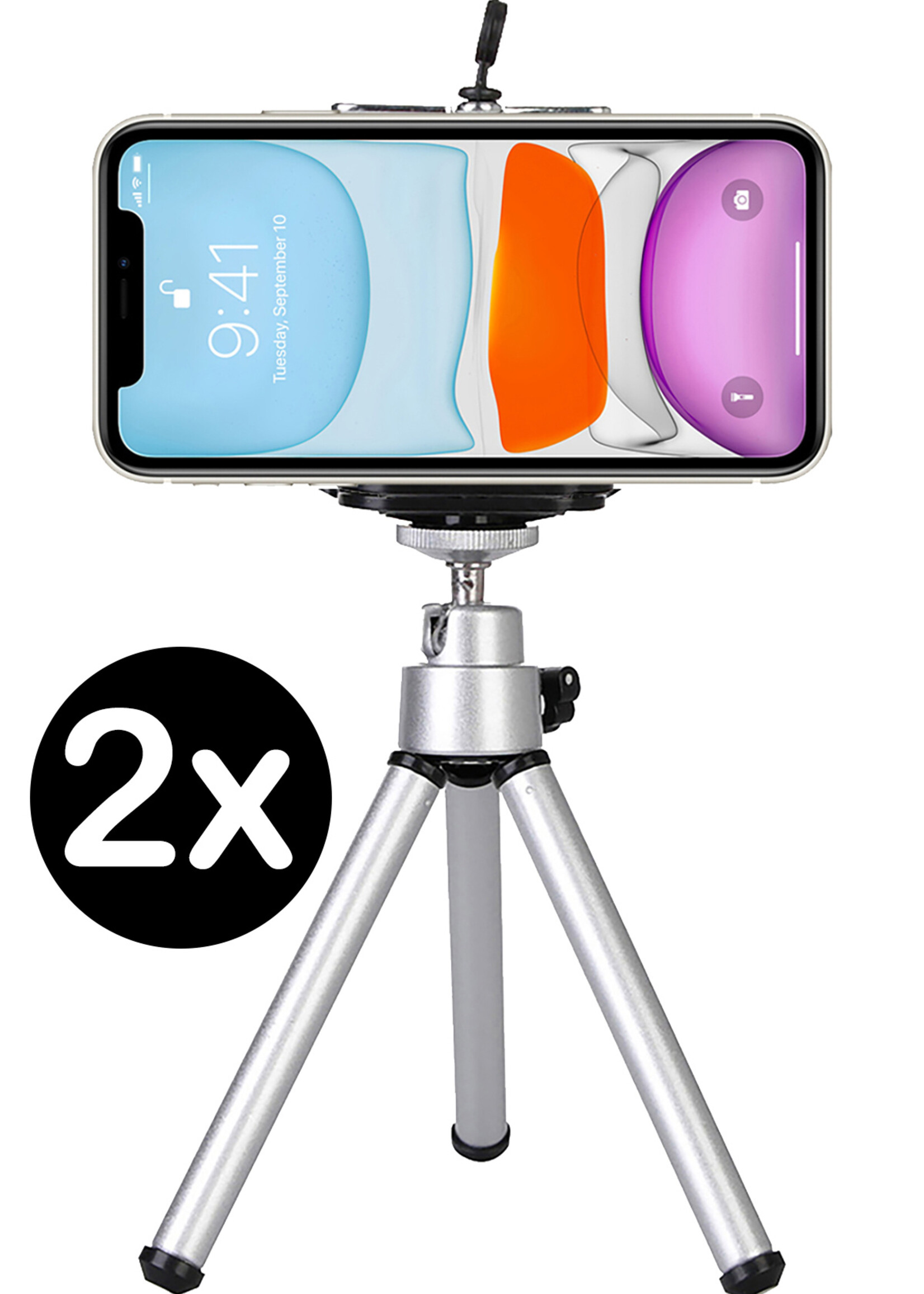 BTH Tripod Smartphone Mini Camera Statief Uitschuifbaar - Zilver - 2 PACK