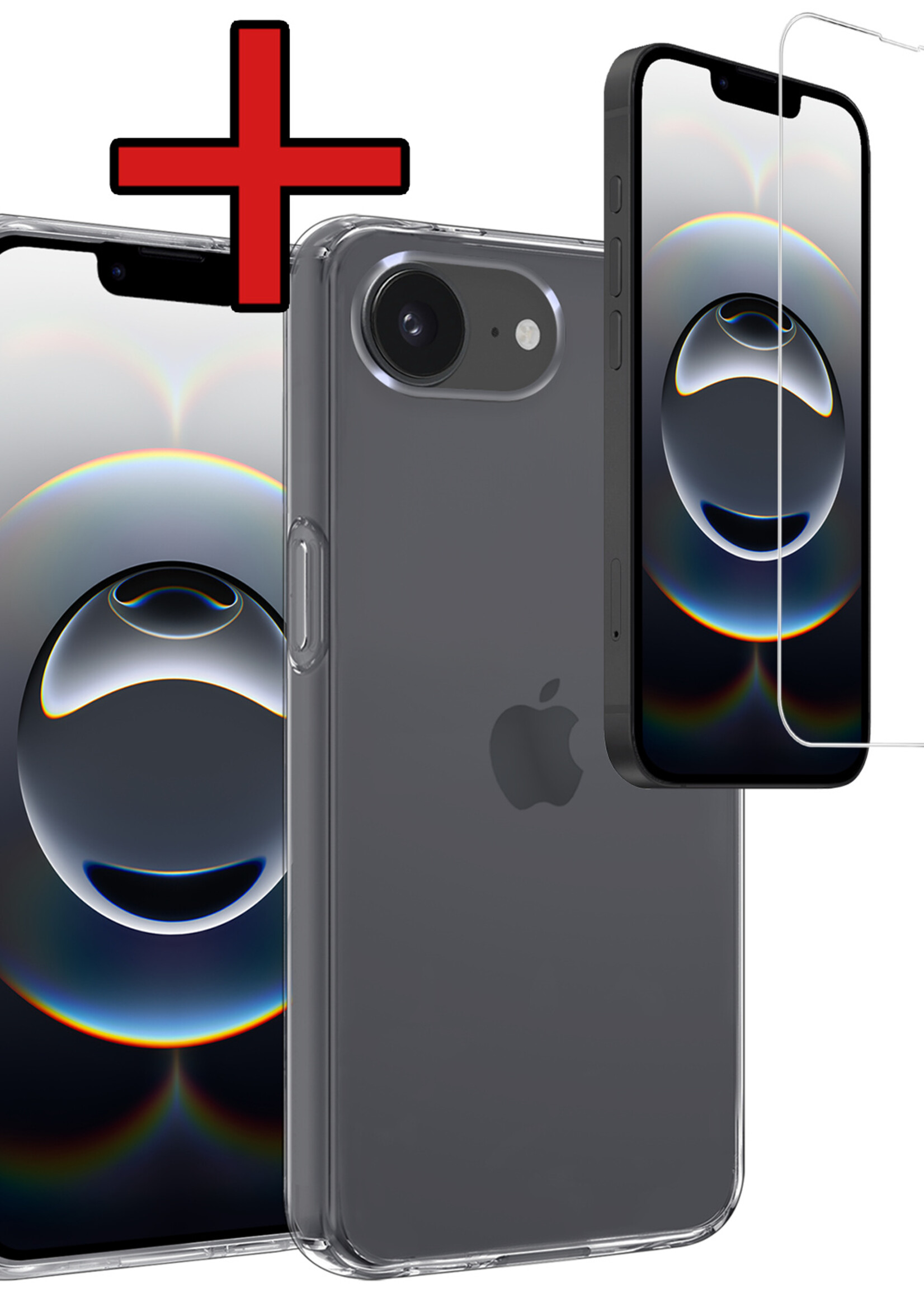 BTH BTH iPhone 16E Hoesje Siliconen Met Screenprotector Met Dichte Notch - Transparant