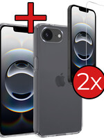 BTH BTH iPhone 16E Hoesje Siliconen Met 2x Screenprotector Met Dichte Notch - Transparant
