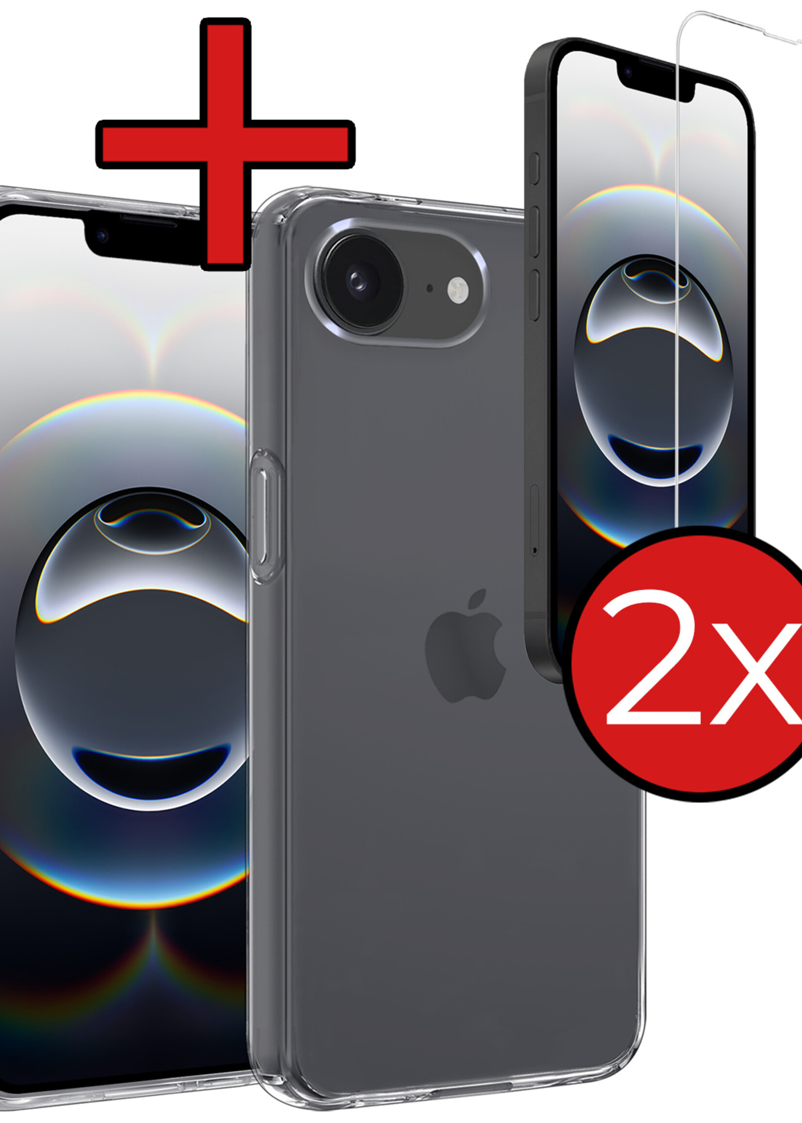 BTH BTH iPhone 16E Hoesje Siliconen Met 2x Screenprotector Met Dichte Notch - Transparant
