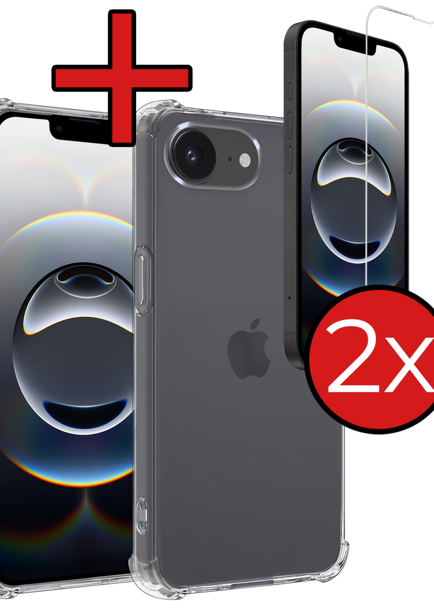 BTH BTH iPhone 16E Hoesje Shockproof Met 2x Screenprotector Met Dichte Notch