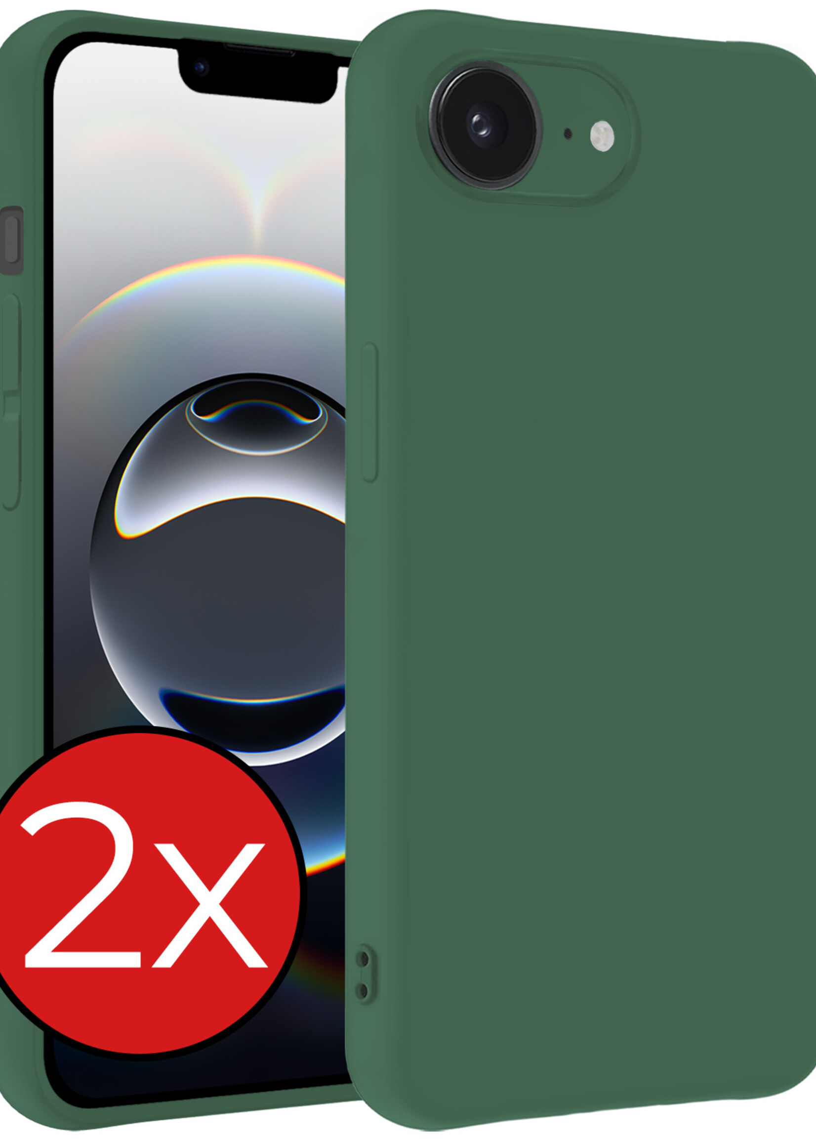 BTH BTH iPhone 16E Hoesje Siliconen - Donkergroen - 2 PACK