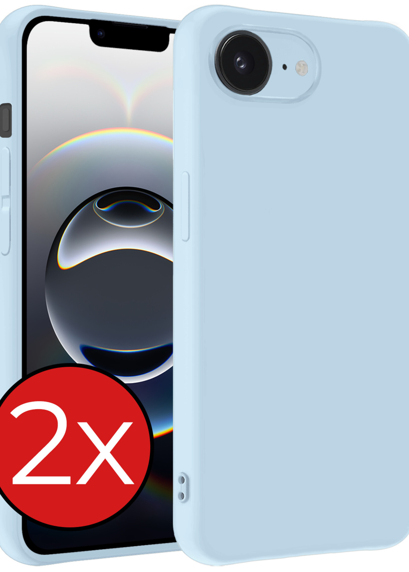 BTH BTH iPhone 16E Hoesje Siliconen - Lichtblauw - 2 PACK