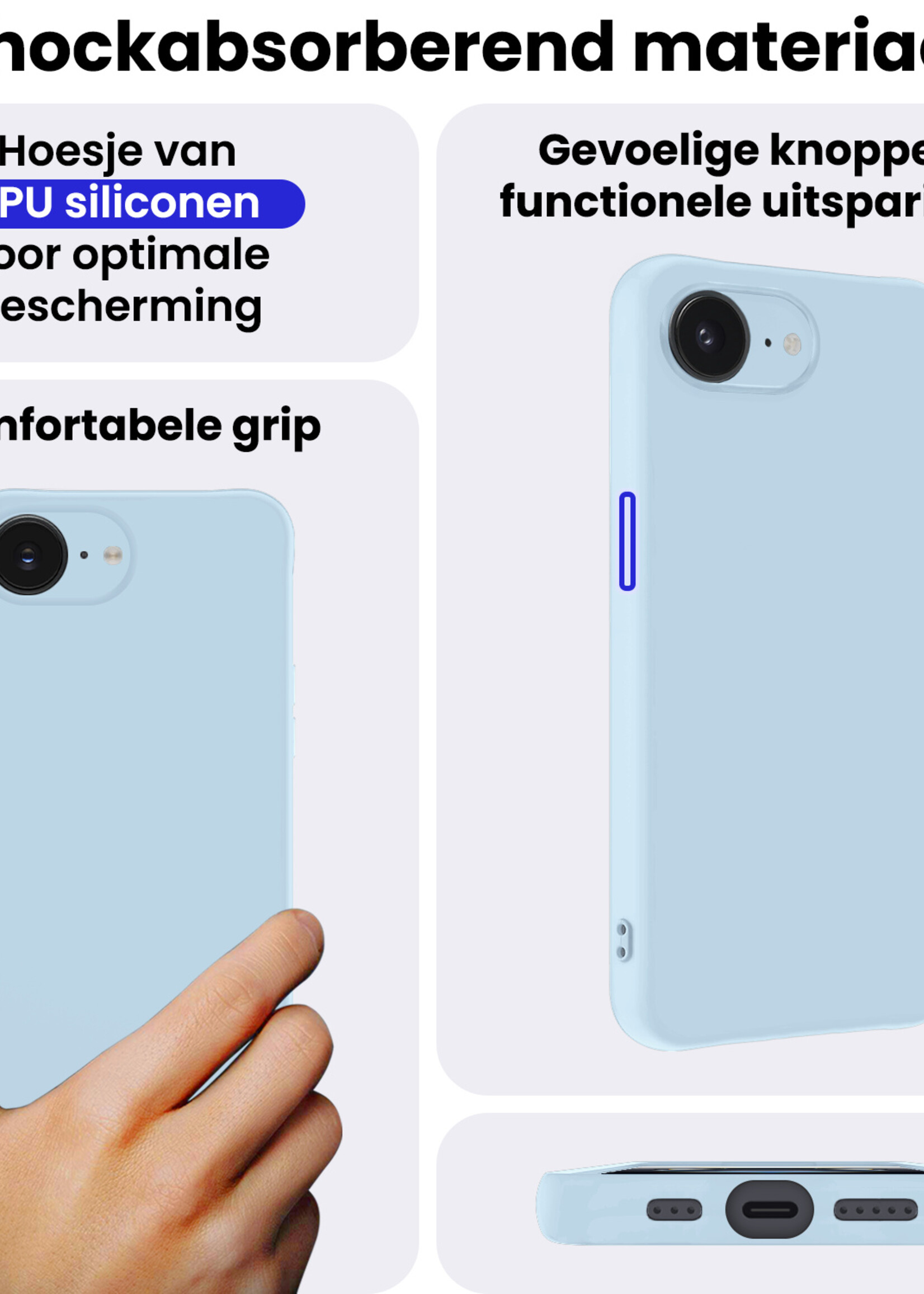BTH BTH iPhone 16E Hoesje Siliconen - Lichtblauw - 2 PACK
