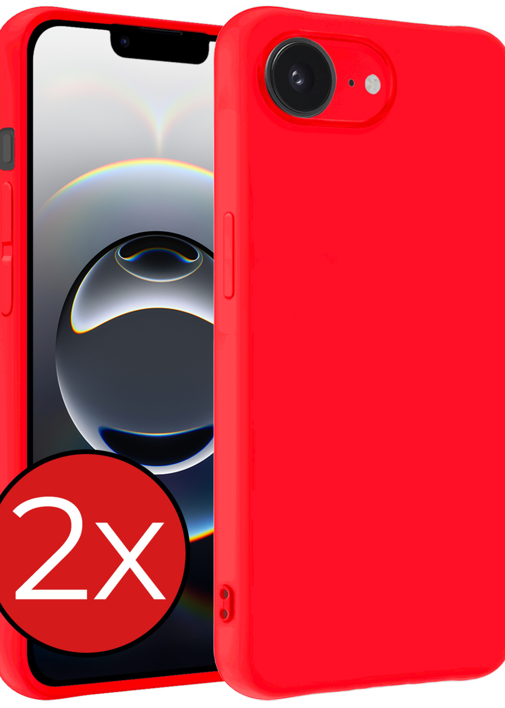 BTH BTH iPhone 16E Hoesje Siliconen - Rood - 2 PACK