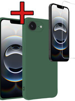BTH BTH iPhone 16E Hoesje Siliconen Met Screenprotector Met Dichte Notch - Donkergroen