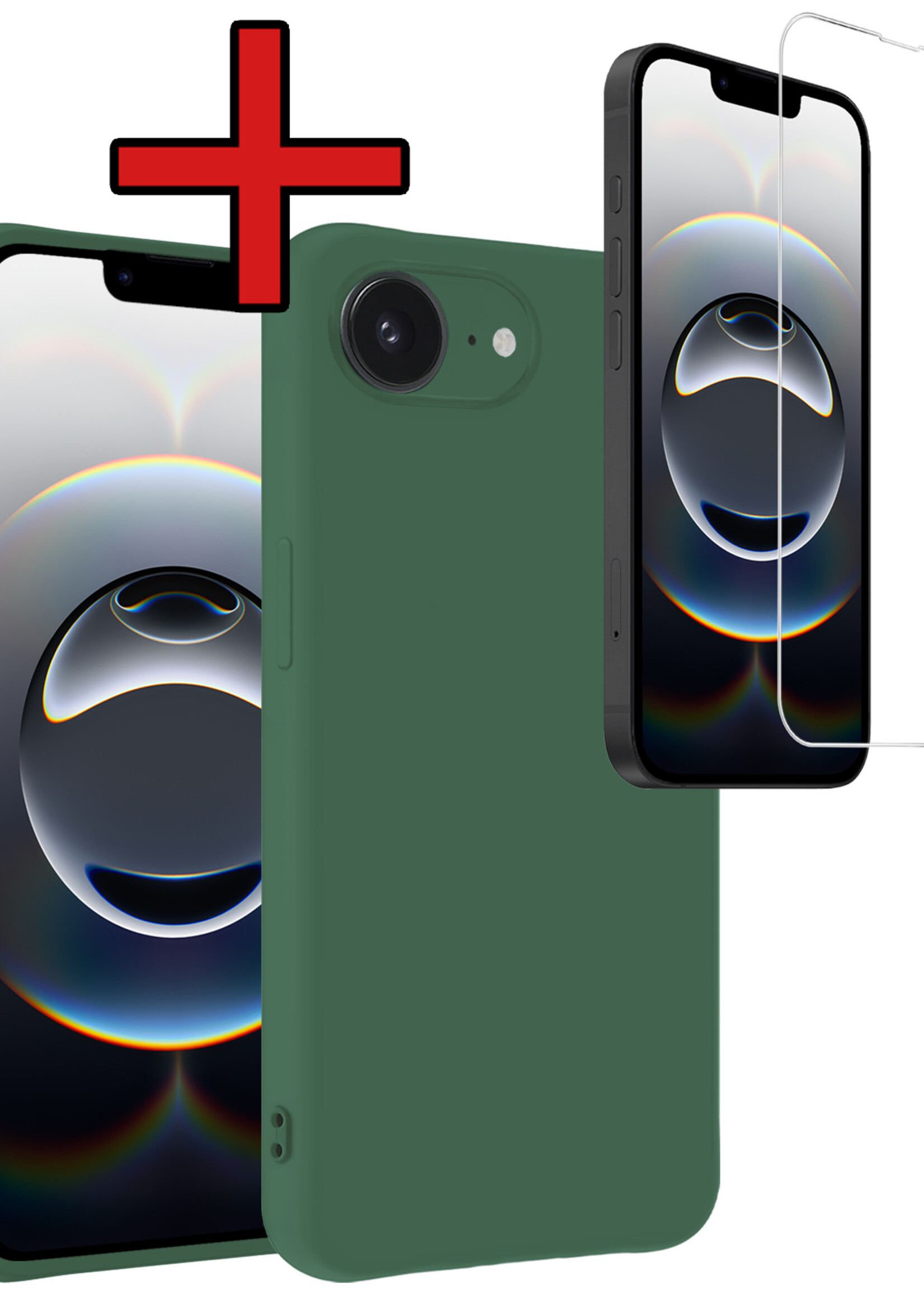 BTH BTH iPhone 16E Hoesje Siliconen Met Screenprotector Met Dichte Notch - Donkergroen