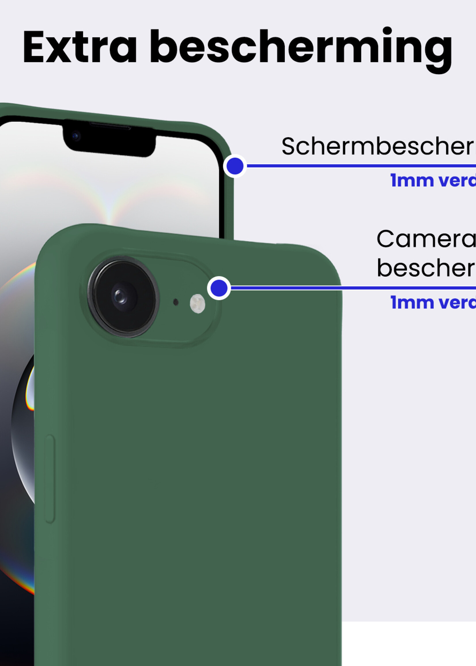 BTH BTH iPhone 16E Hoesje Siliconen Met Screenprotector Met Dichte Notch - Donkergroen