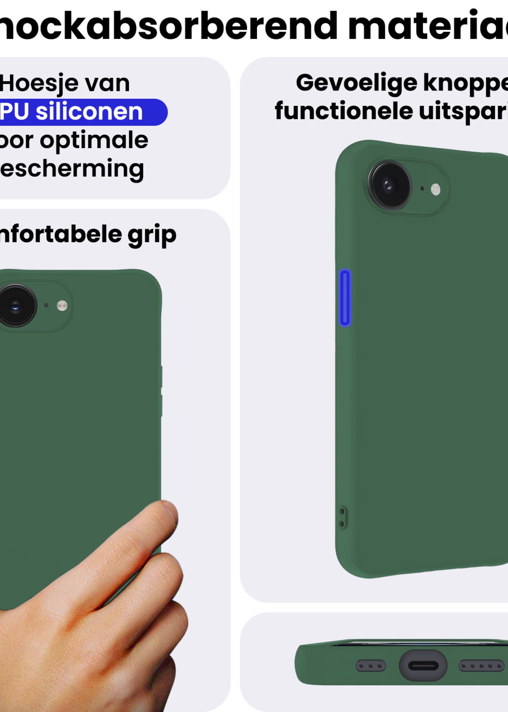 BTH BTH iPhone 16E Hoesje Siliconen Met Screenprotector Met Dichte Notch - Donkergroen