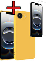 BTH BTH iPhone 16E Hoesje Siliconen Met Screenprotector Met Dichte Notch - Geel