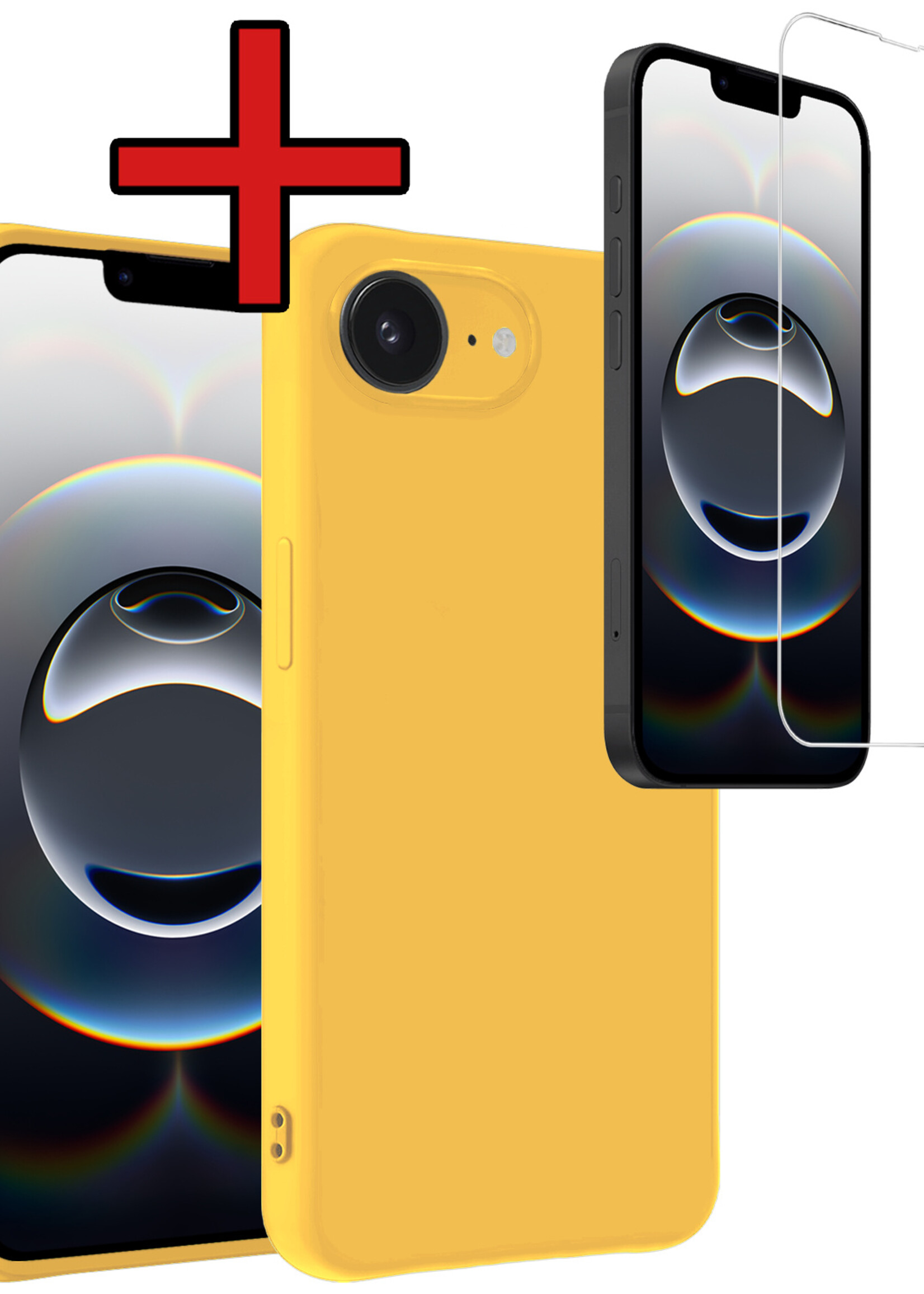 BTH BTH iPhone 16E Hoesje Siliconen Met Screenprotector Met Dichte Notch - Geel