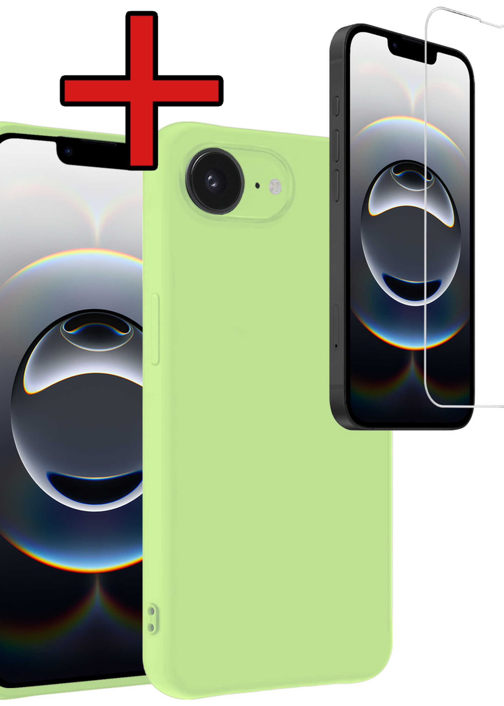 BTH BTH iPhone 16E Hoesje Siliconen Met Screenprotector Met Dichte Notch - Groen