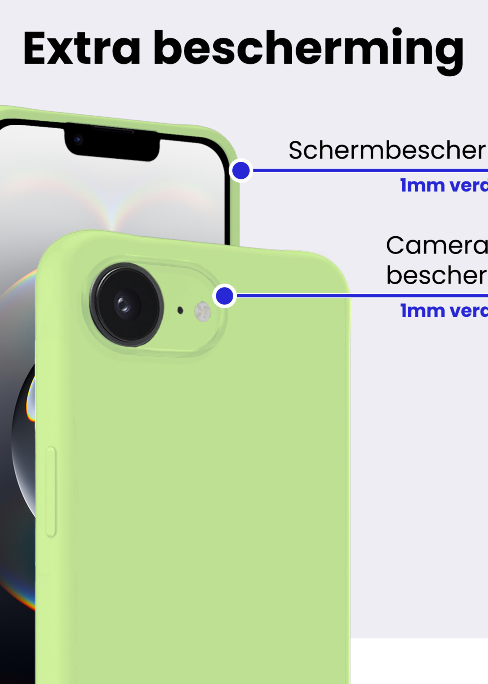 BTH BTH iPhone 16E Hoesje Siliconen Met Screenprotector Met Dichte Notch - Groen